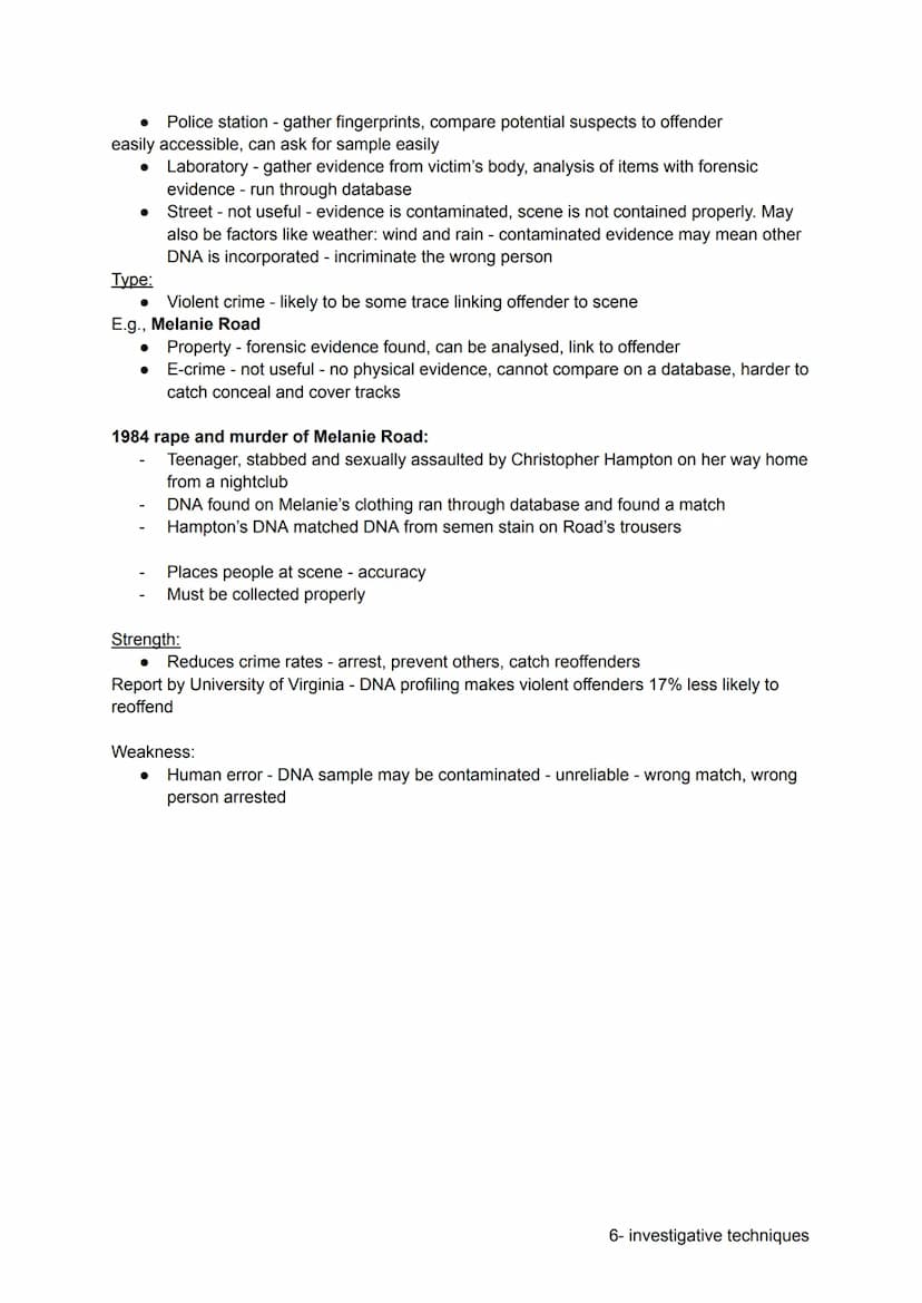 Profiling:
Ainsworth (2001) - "uses available info about a crime, a crime scene and a victim to
compose a profile of the unknown perpetrator