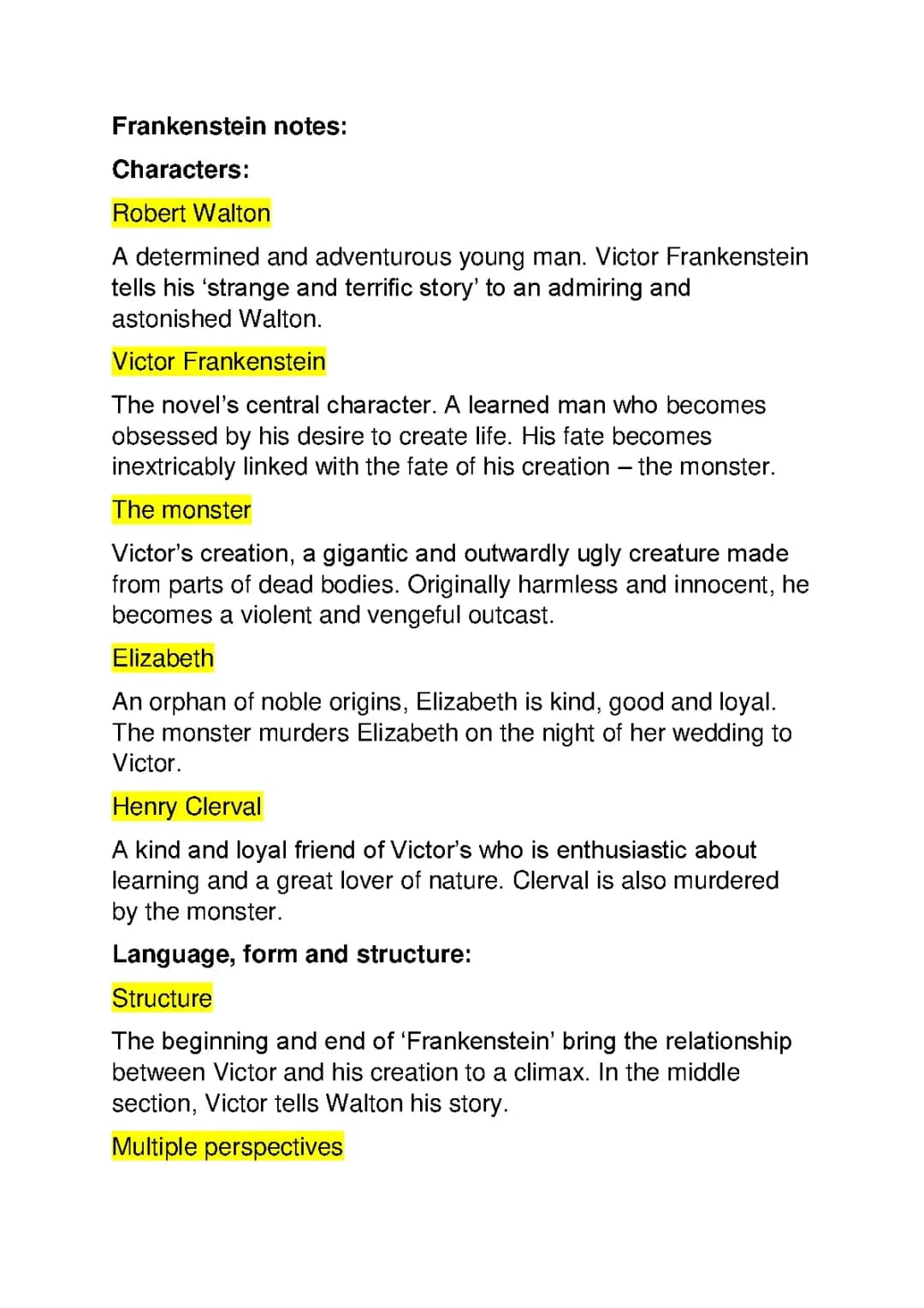 Frankenstein Summary, Themes, and Character Analysis PDF