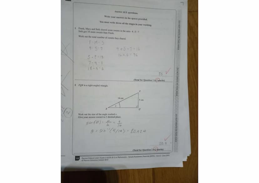 Write your name here
Surname
UNIDA
Pearson Edexcel
Level 1/Level 2 GCSE (9-1)
S48574A
Centre Number
Mathematics
Paper 2 (Calculator)
Sample 