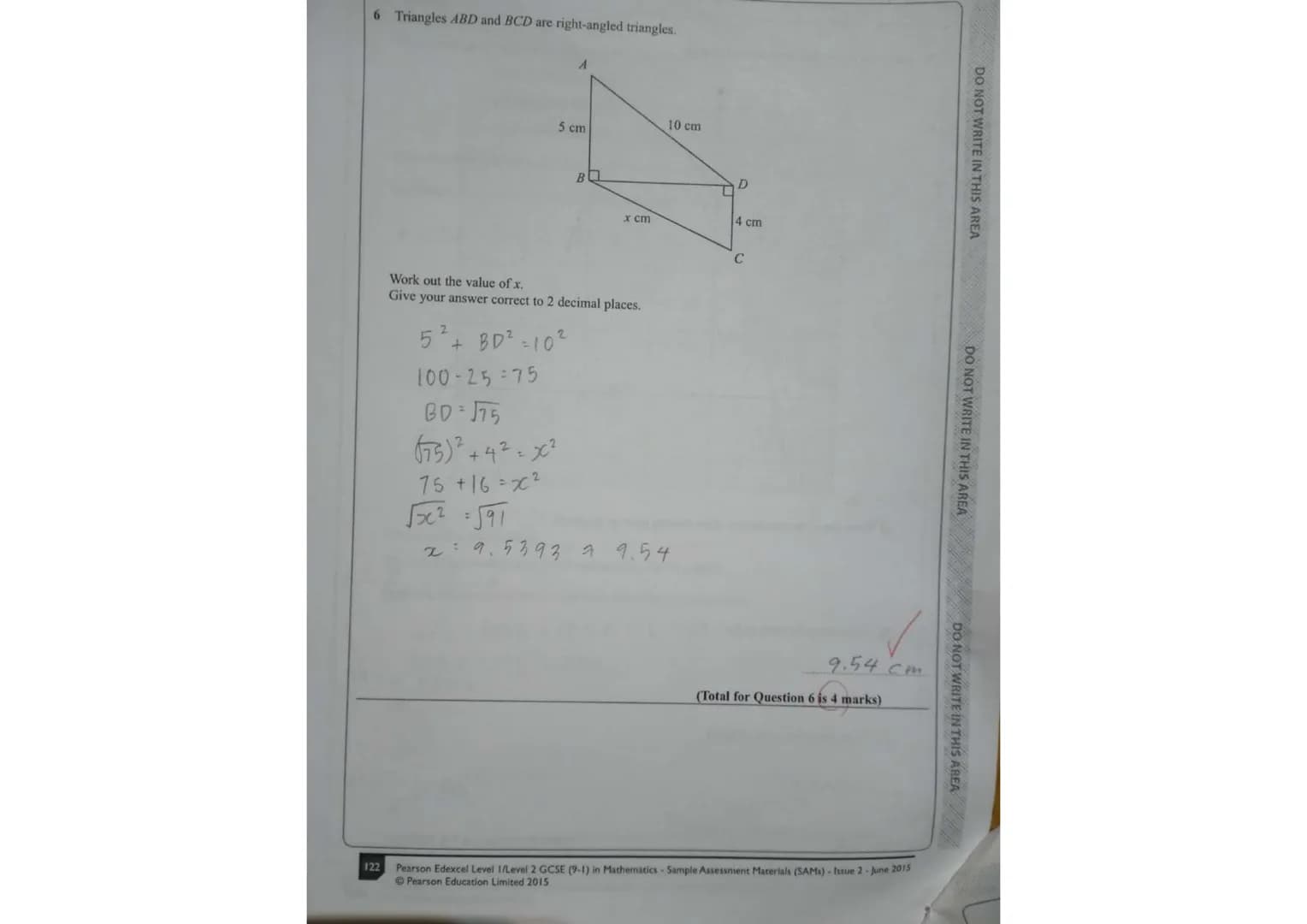 Write your name here
Surname
UNIDA
Pearson Edexcel
Level 1/Level 2 GCSE (9-1)
S48574A
Centre Number
Mathematics
Paper 2 (Calculator)
Sample 
