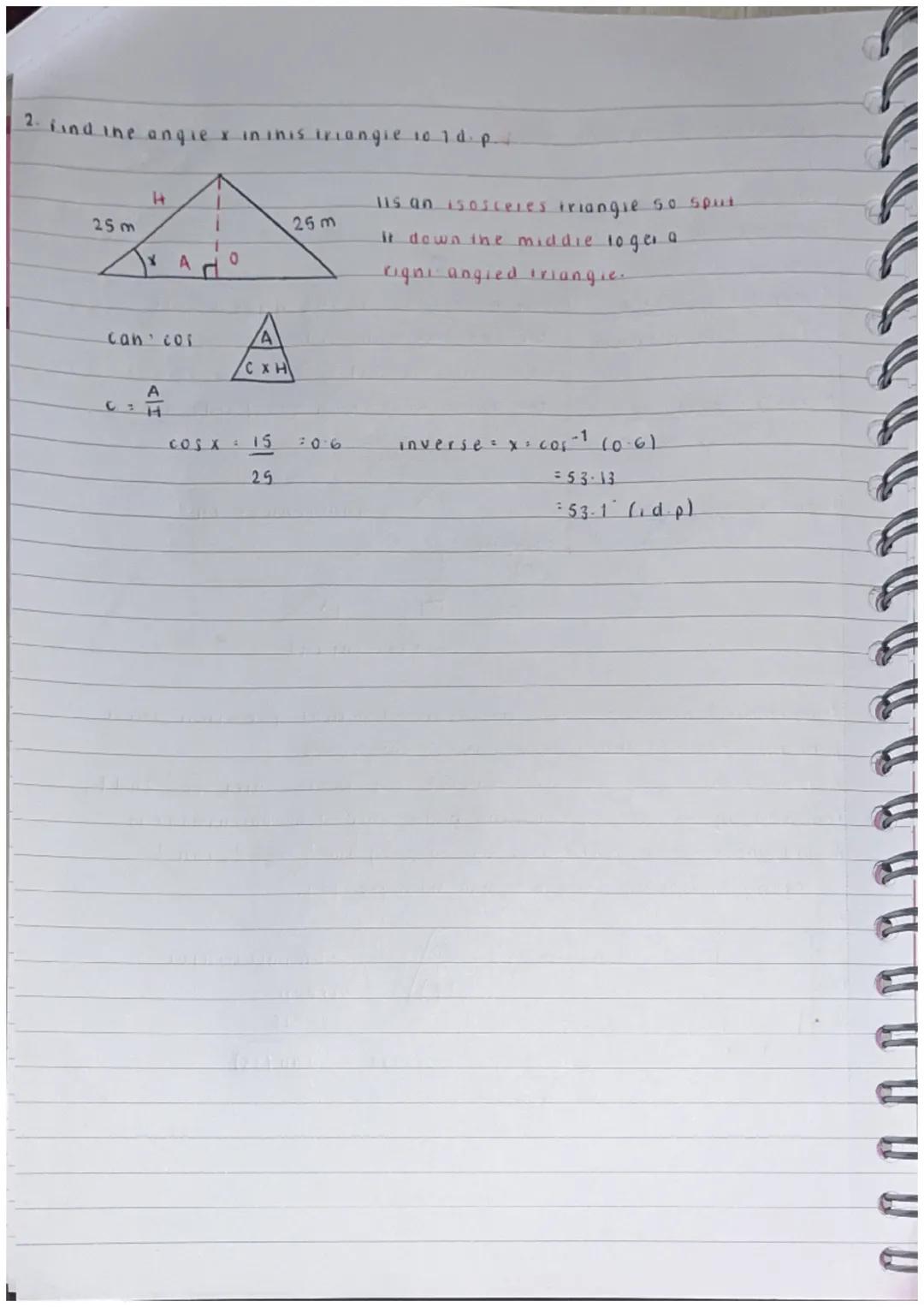 trigonomerry sin cos, tan
only works on right angles
The inree irigonomerry formulas
1.
Sin x = opposile
2 cos x adjacent
1.
3. jan x= oppos