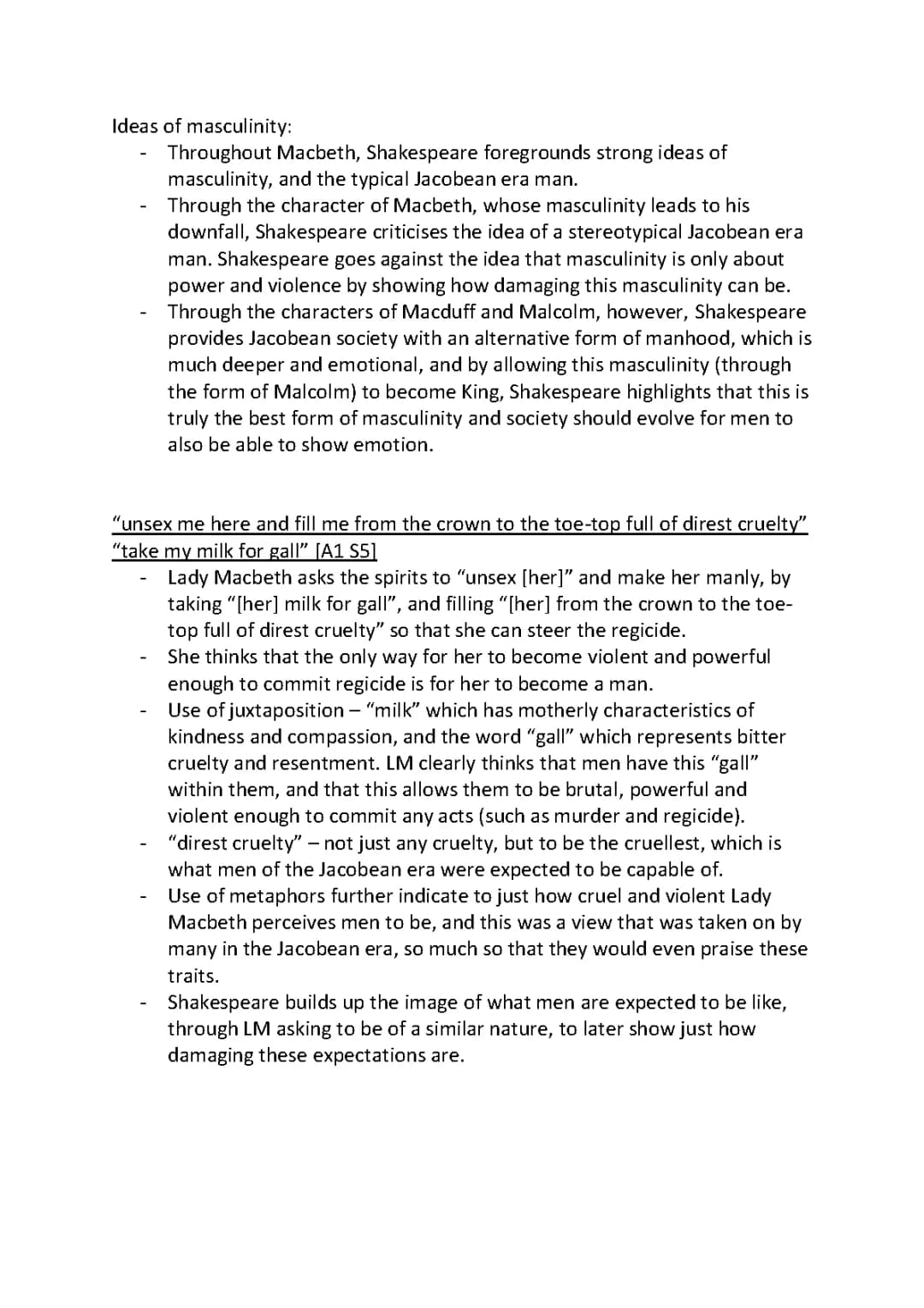 Macbeth Grade 9 Notes: Masculinity, Quotes, and Character Analysis