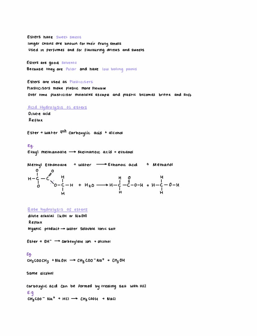 Carboxylic acids and Esters
Carboxylic Acids
weak acids - Partially dissociate into carboxylate con and an H* lon Ihigher PH)
reversible rea