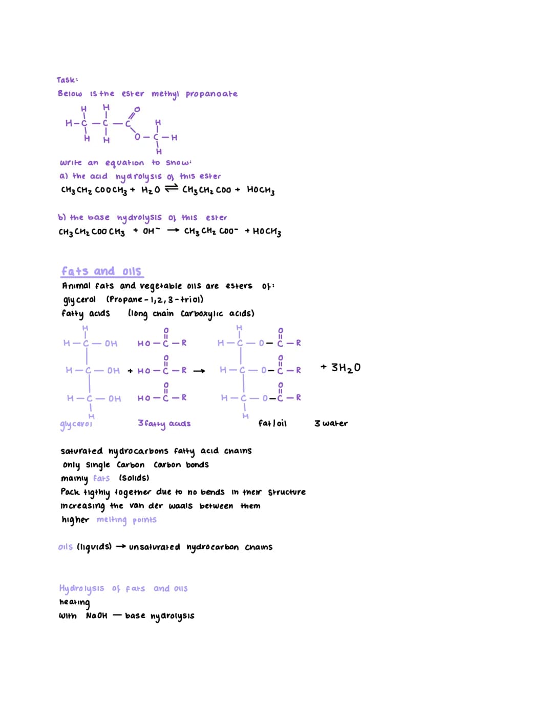 Carboxylic acids and Esters
Carboxylic Acids
weak acids - Partially dissociate into carboxylate con and an H* lon Ihigher PH)
reversible rea