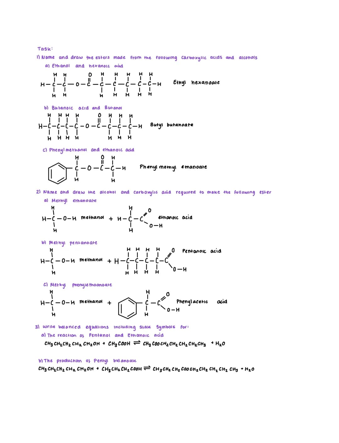 Carboxylic acids and Esters
Carboxylic Acids
weak acids - Partially dissociate into carboxylate con and an H* lon Ihigher PH)
reversible rea