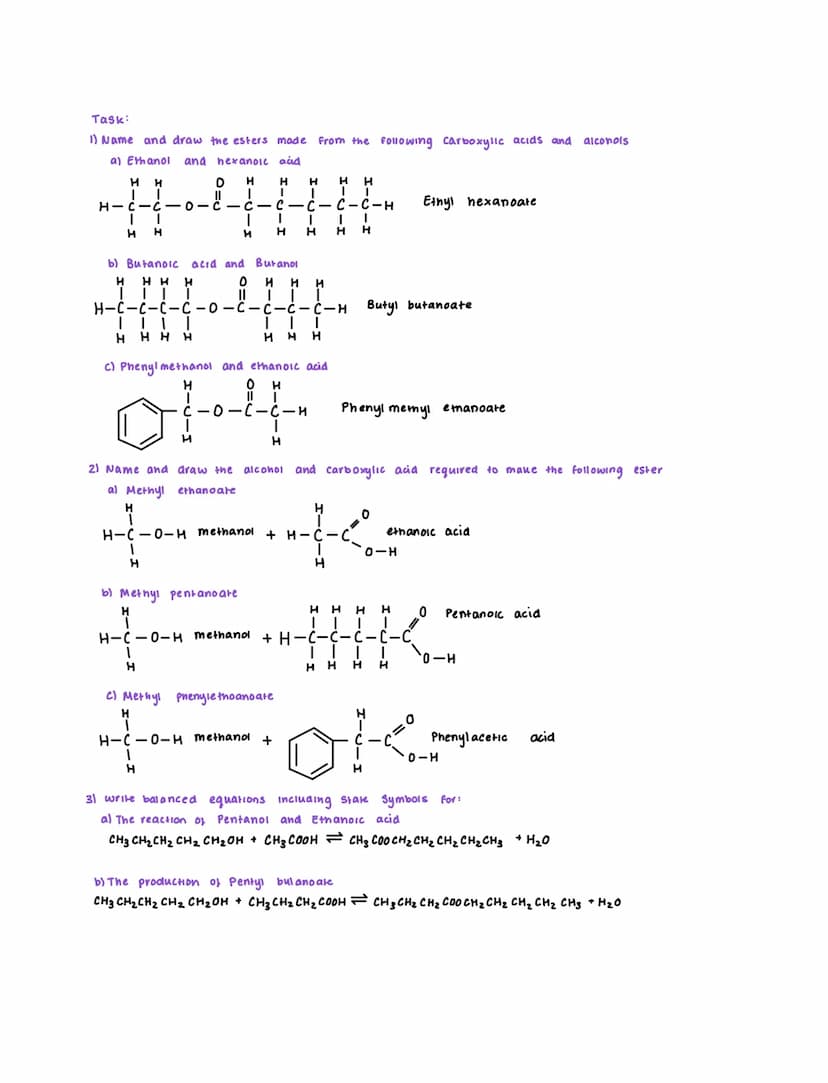 Carboxylic acids and Esters
Carboxylic Acids
weak acids - Partially dissociate into carboxylate con and an H* lon Ihigher PH)
reversible rea