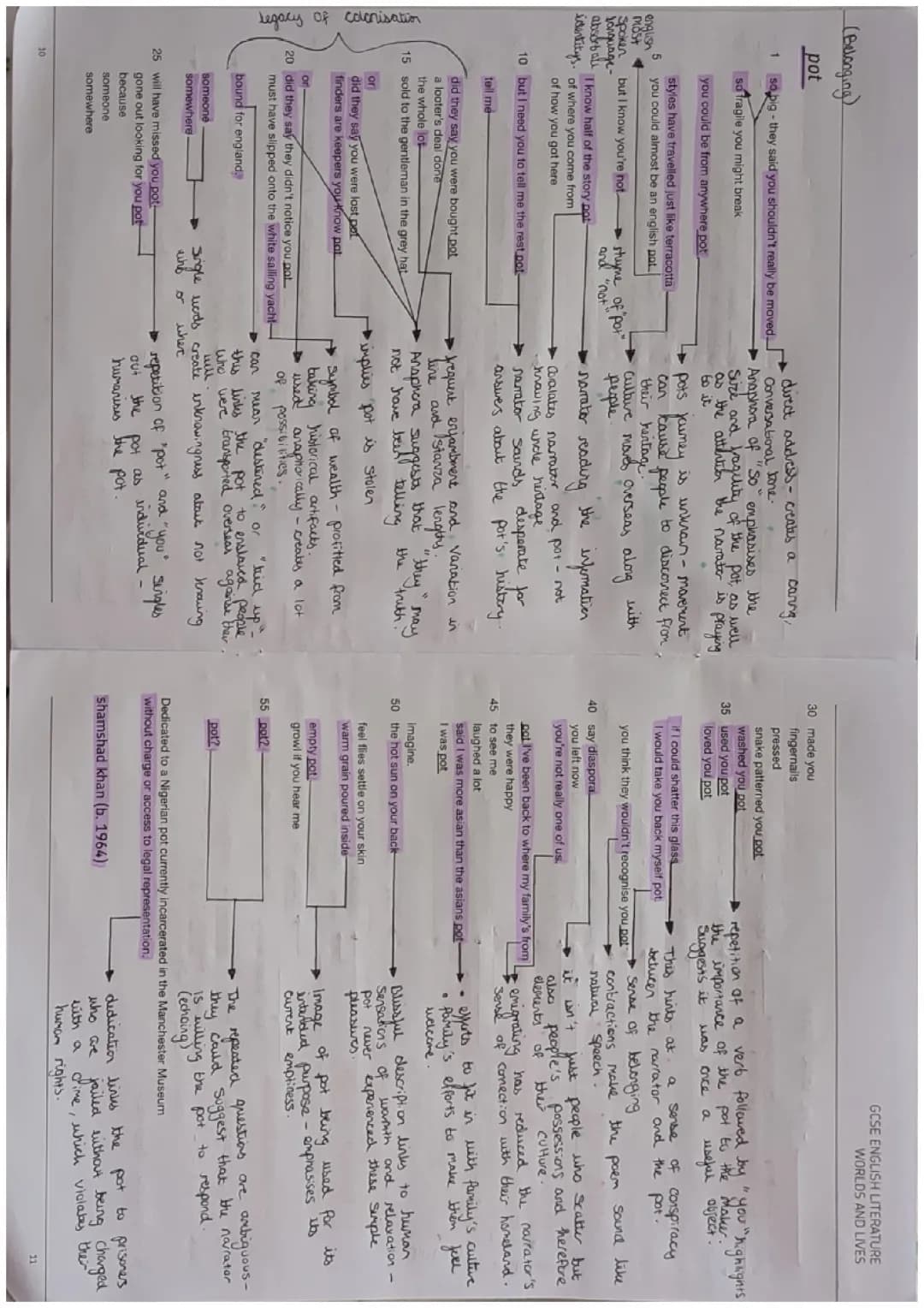 AQA World's and Lives "Pot" poem