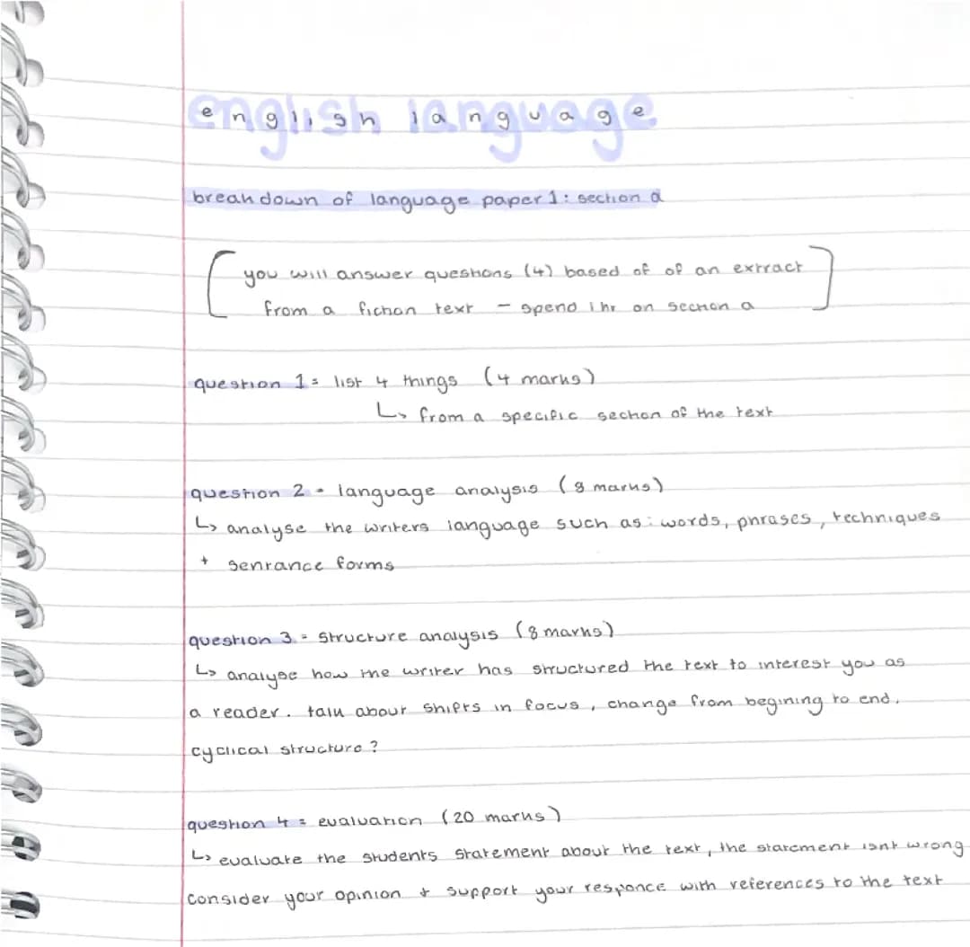aqa english language paper 1 question breakdown
