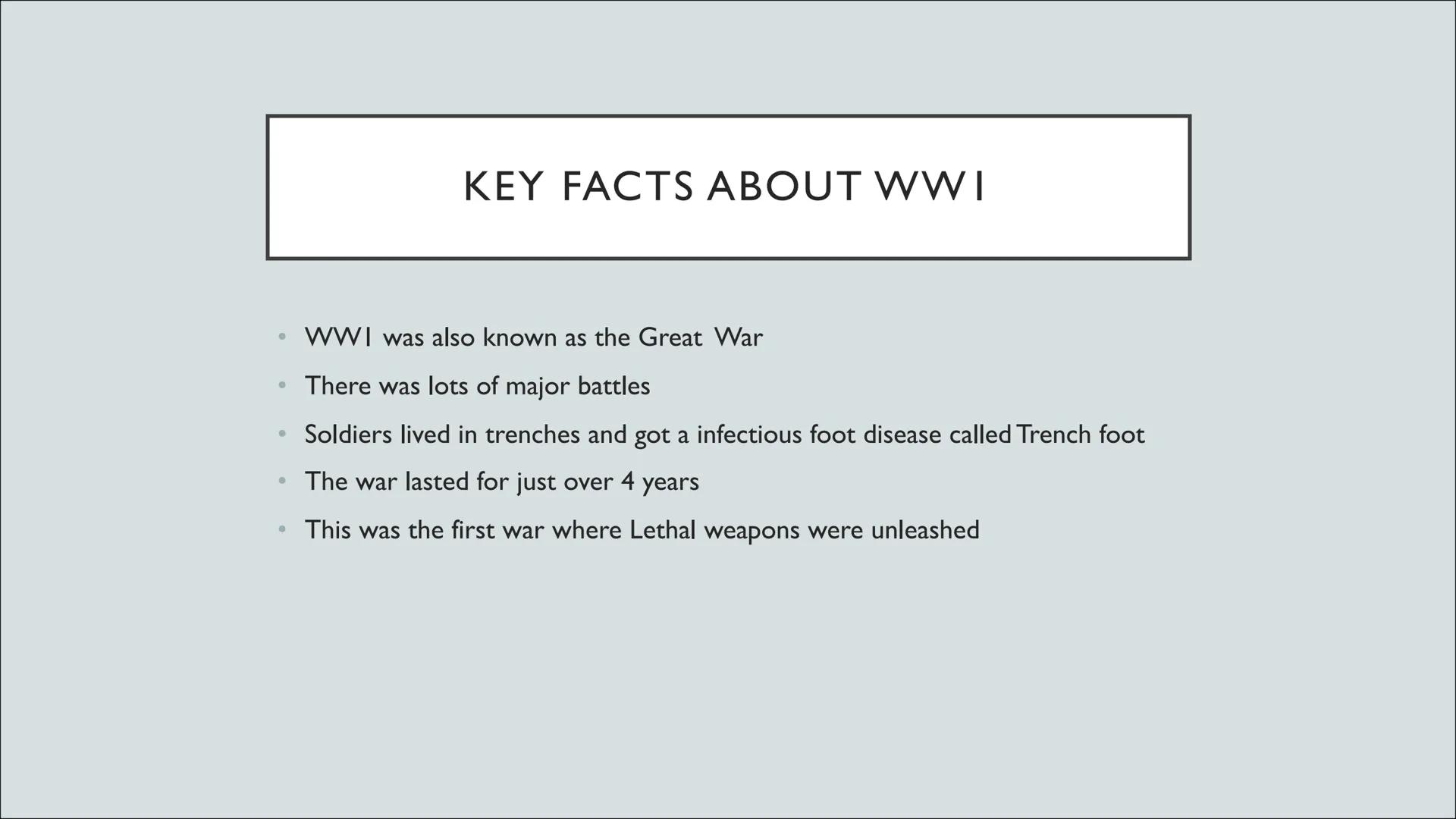 
<h2 id="introduction">Introduction</h2>
<p>World War I, also known as the Great War, took place between July 28, 1914, and November 11, 191