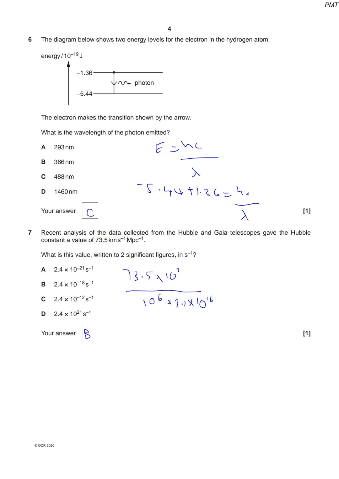 *825485
OCR
Oxford Cambridge and RSA
Friday 09 October 2020 - Morning
A Level Physics A
H556/01 Modelling physics
Time allowed: 2 hours 15 m