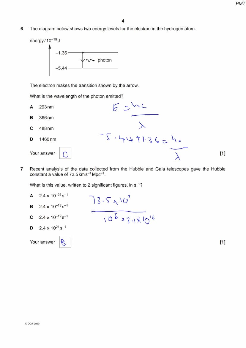 *825485
OCR
Oxford Cambridge and RSA
Friday 09 October 2020 - Morning
A Level Physics A
H556/01 Modelling physics
Time allowed: 2 hours 15 m