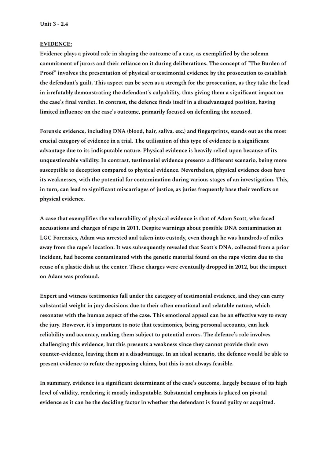 Unit 3 2.4
EVIDENCE:
Evidence plays a pivotal role in shaping the outcome of a case, as exemplified by the solemn
commitment of jurors and t