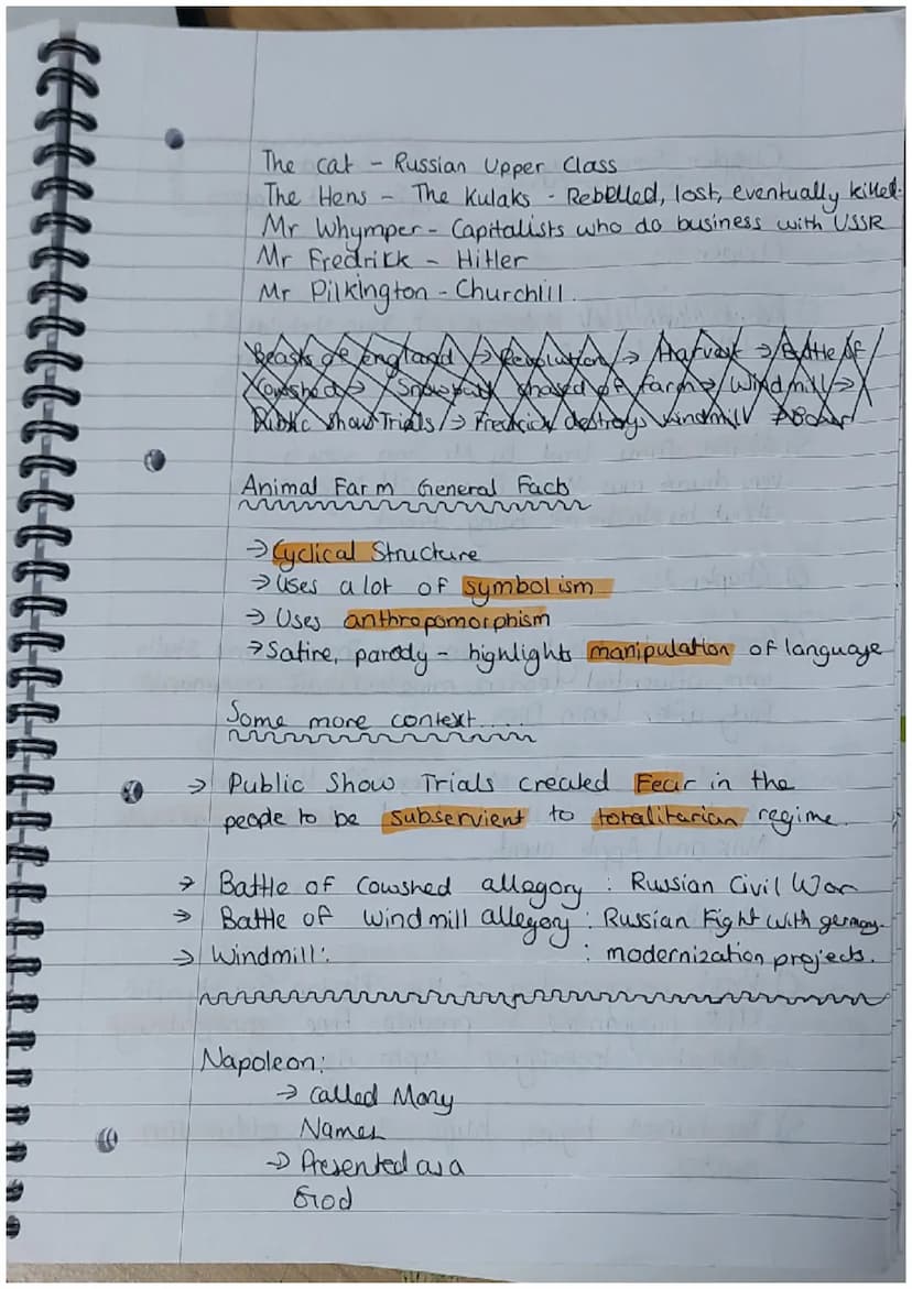 English Literature Paper tr
Animal Farm
Context: Why was animal Farm Written?
→George Orwell Wrote animal farm as an allegory
for the events