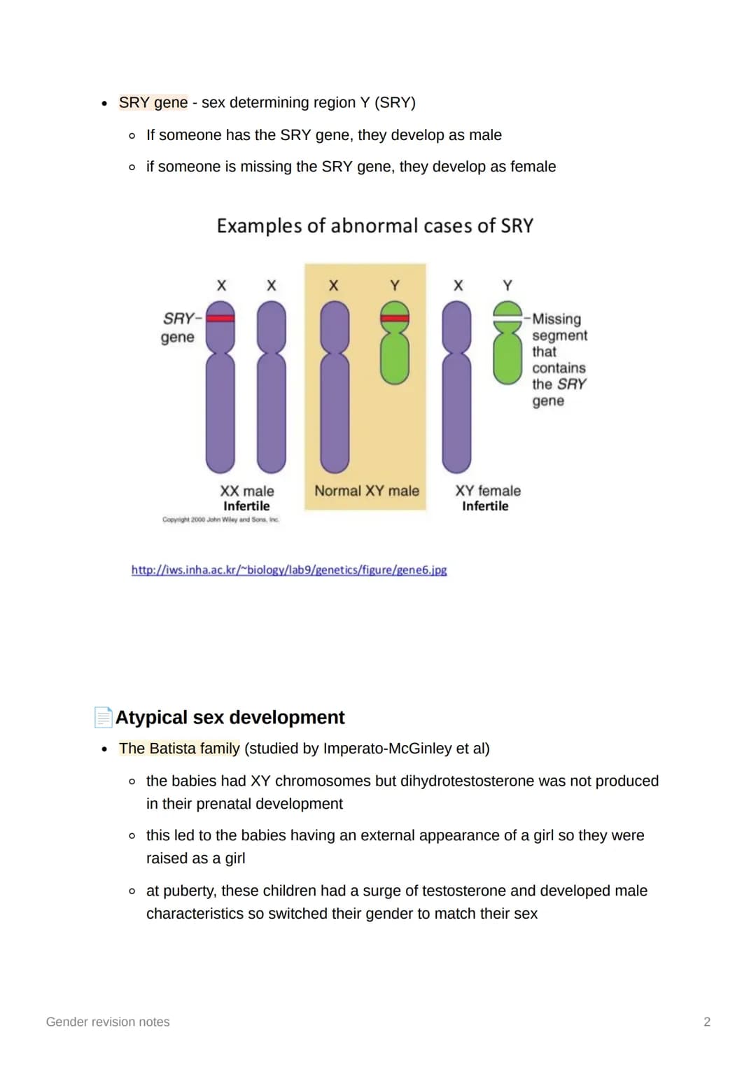 ili
Gender revision notes
Sex and gender
• sex - biological factors that determine whether the person is biologically male,
female or inters