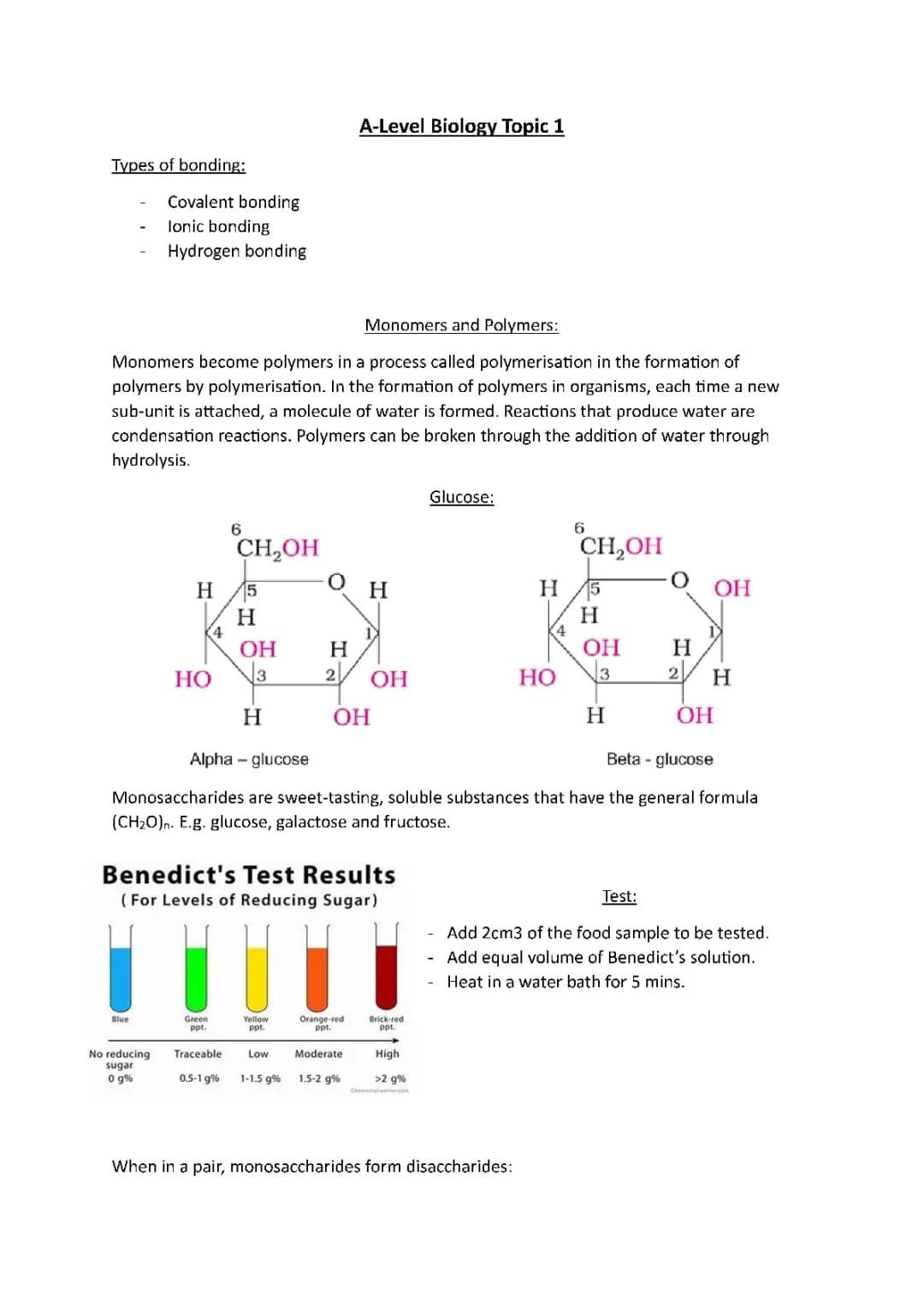  A-Level Biology Biological Molecules