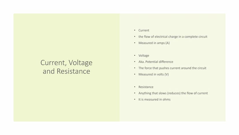 Series and Parallel
Circuits Current, Voltage
and Resistance
●
●
●
●
●
Current
the flow of electrical charge in a complete circuit
Measured 