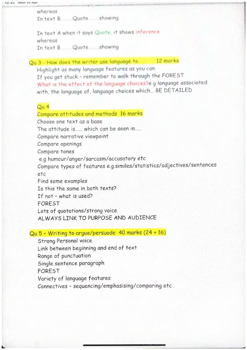 13:32 Mon 10 Apr
Paper 2 Top Tips
Qu1 - True or False 4 marks
Qu 2 - Summarise similarities or differences 8 marks
This is essentially what 