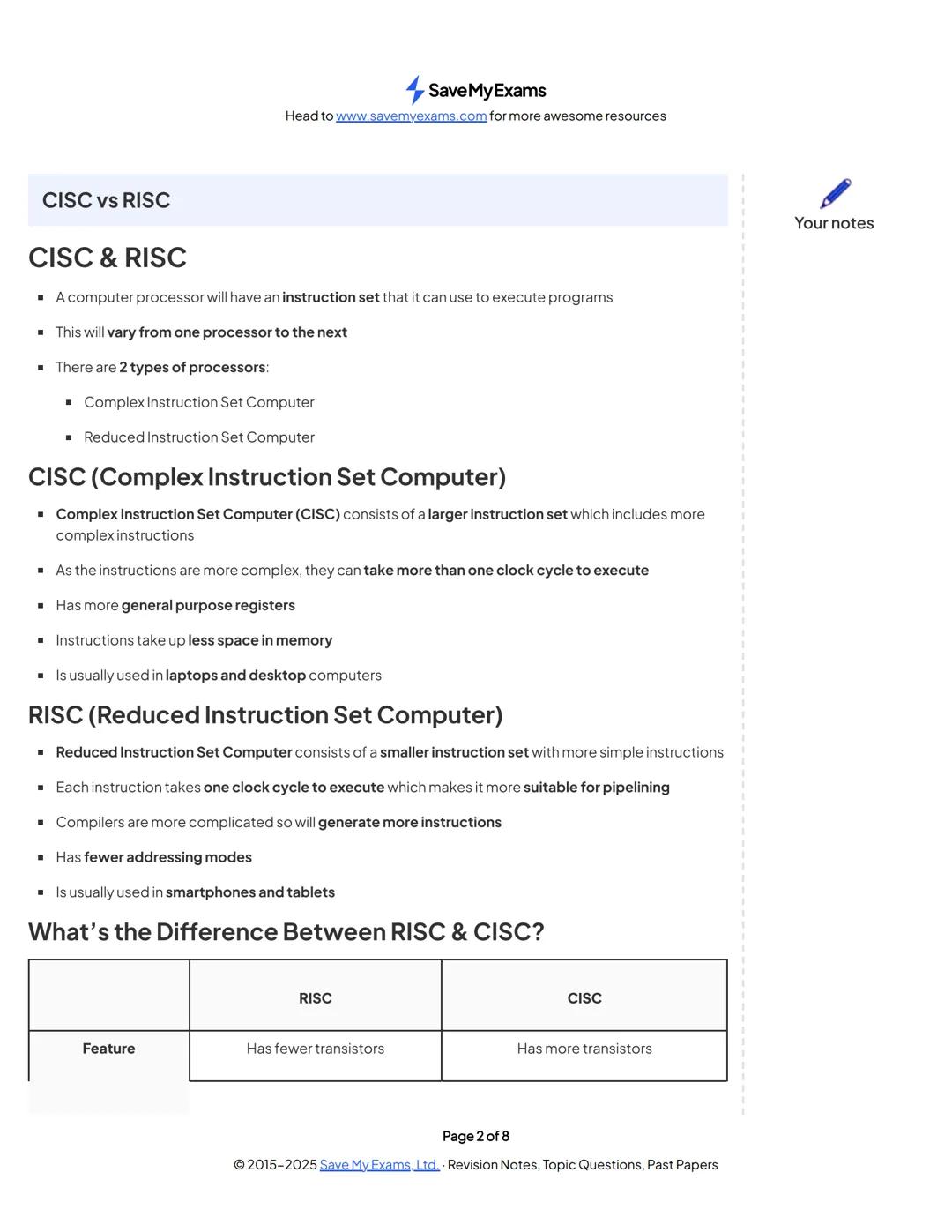 Save My Exams
Head to www.savemyexams.com for more awesome resources
OCR A Level Computer Science
Your notes
1.2 Types of Processor
Contents