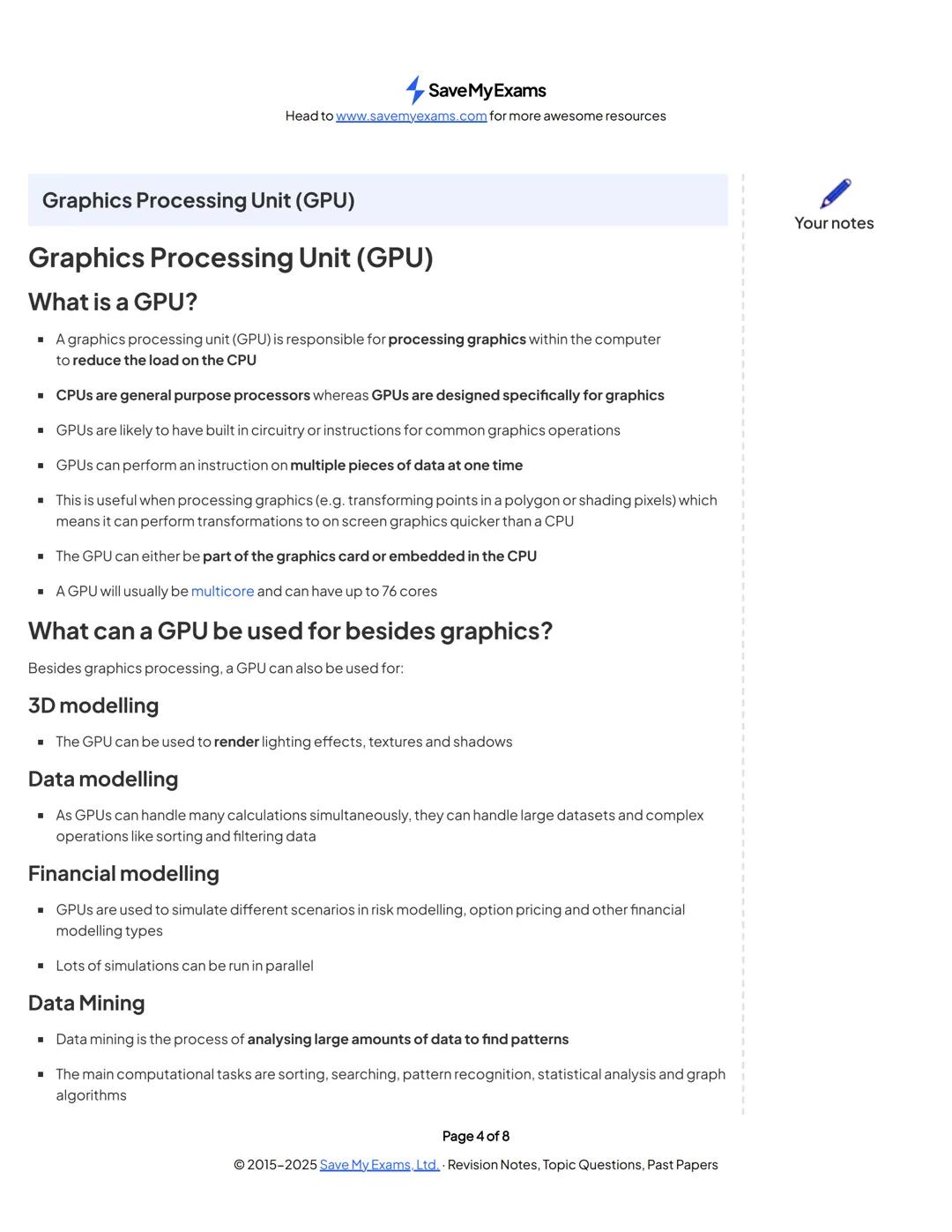 Save My Exams
Head to www.savemyexams.com for more awesome resources
OCR A Level Computer Science
Your notes
1.2 Types of Processor
Contents