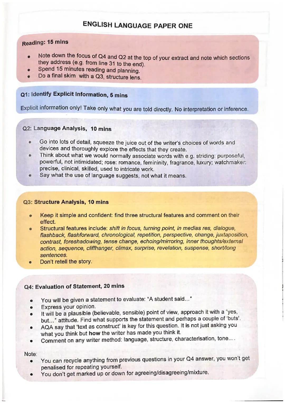 Reading: 15 mins
Note down the focus of Q4 and Q2 at the top of your extract and note which sections
they address (e.g. from line 31 to the 