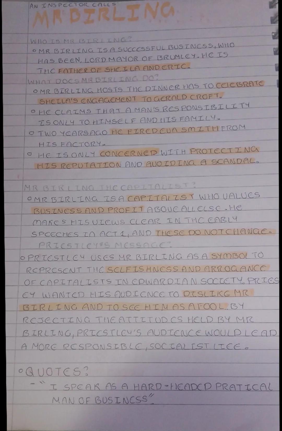 Mr Birling Character Profile And Quote Analysis: