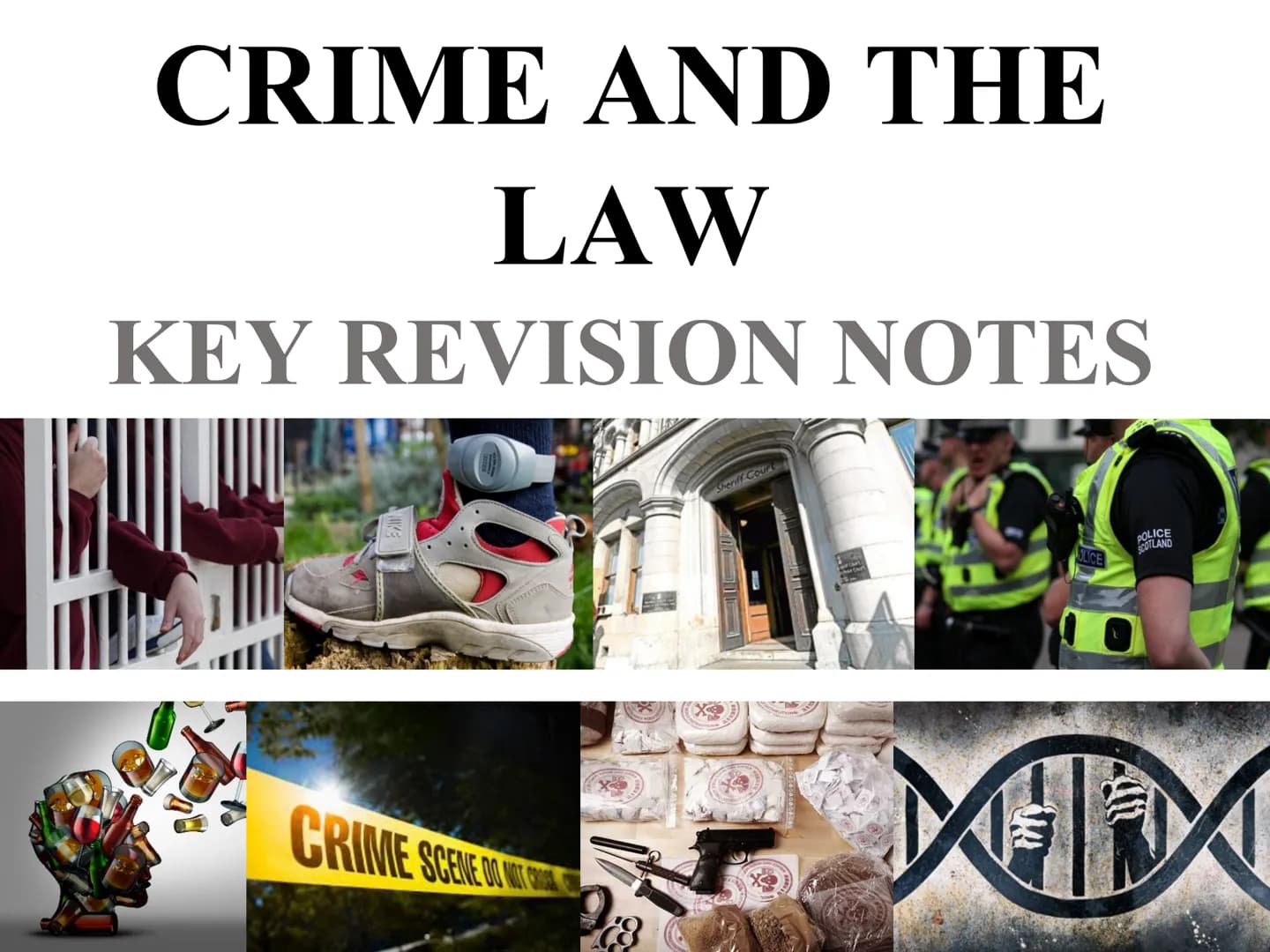 CRIME AND THE
LAW
KEY REVISION NOTES
CRIME SCENE OF
Sheriff Cours
LICE
POLICE
SCOTLAND
I Course Specifications:
Option 2: Crime and the Law
