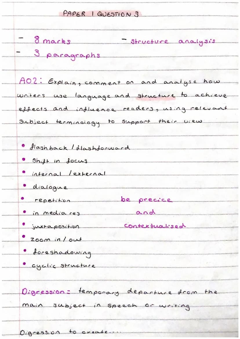 -
to
PAPER I QUESTION 2
8 marks
Spend 10 minutes.
AO2: Explain, comment on and analyse how writers use
language and Structure to
achieve EFF