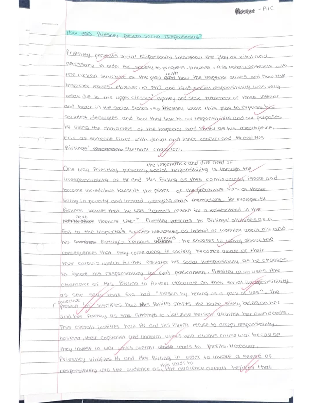 Grade 9 Inspector Calls Essay