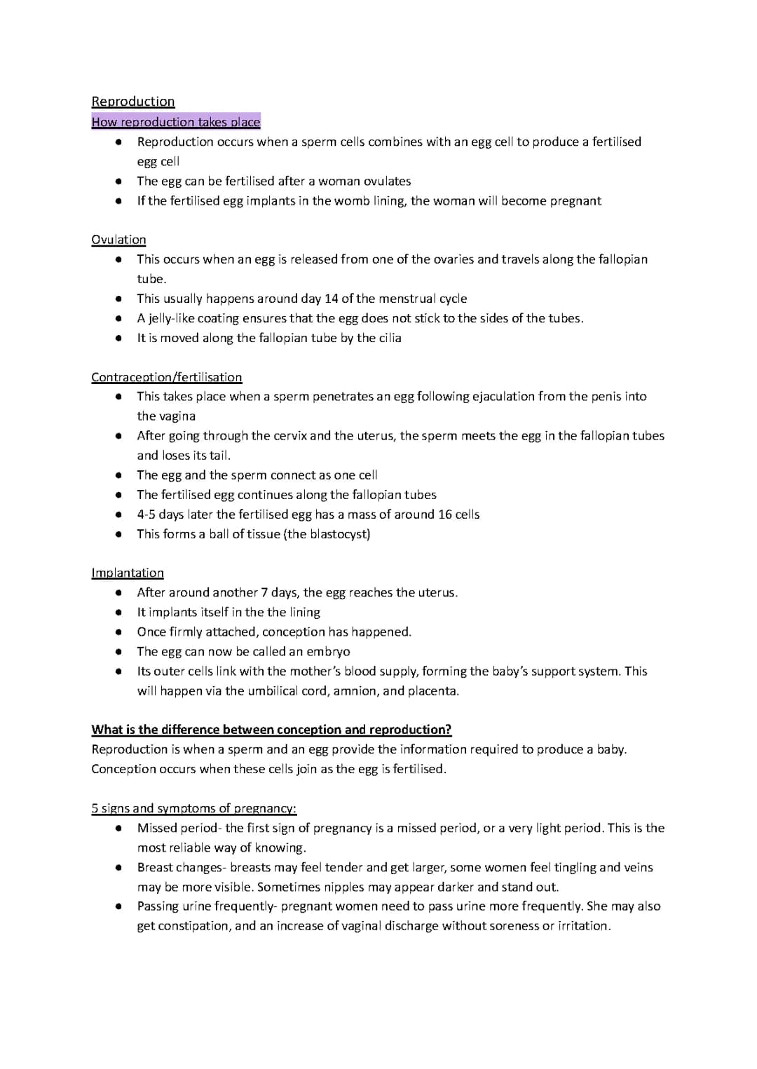 Reproduction- Child development GCSE