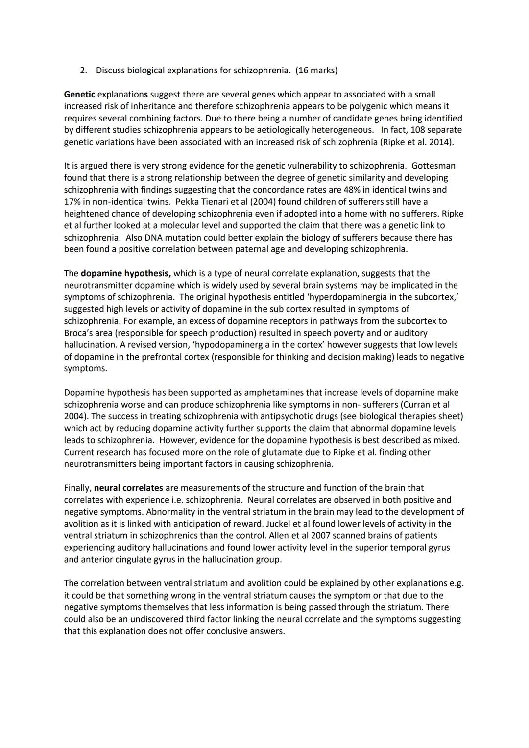 # Schizophrenia - Week 1

1.  Discuss the classification and diagnosis of schizophrenia. (16 marks)

Schizophrenia is a severe mental illnes