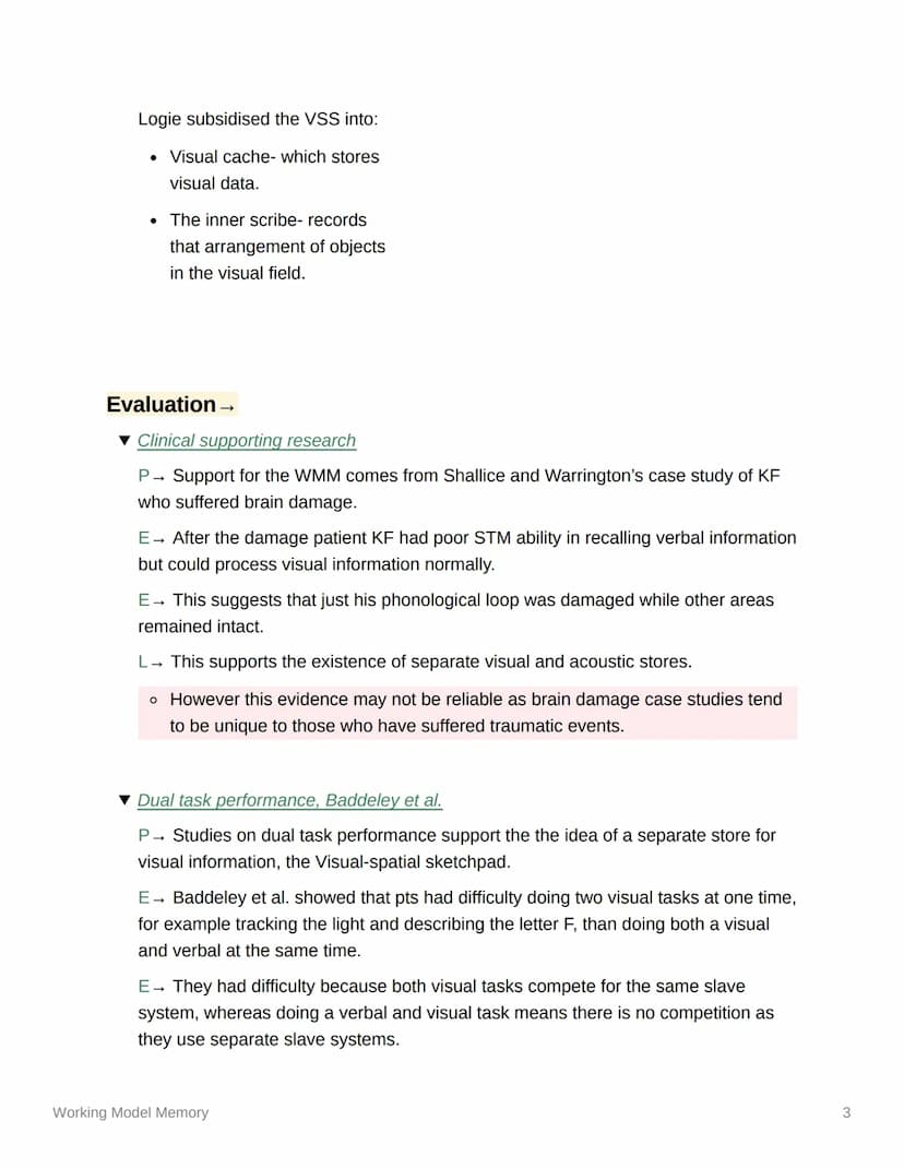 Working Model Memory
The working memory model (AO1)
VISUOSpatial
sketch pad
▼ Overview
Working Model Memory
Central
Executive
Episodic
Buffe