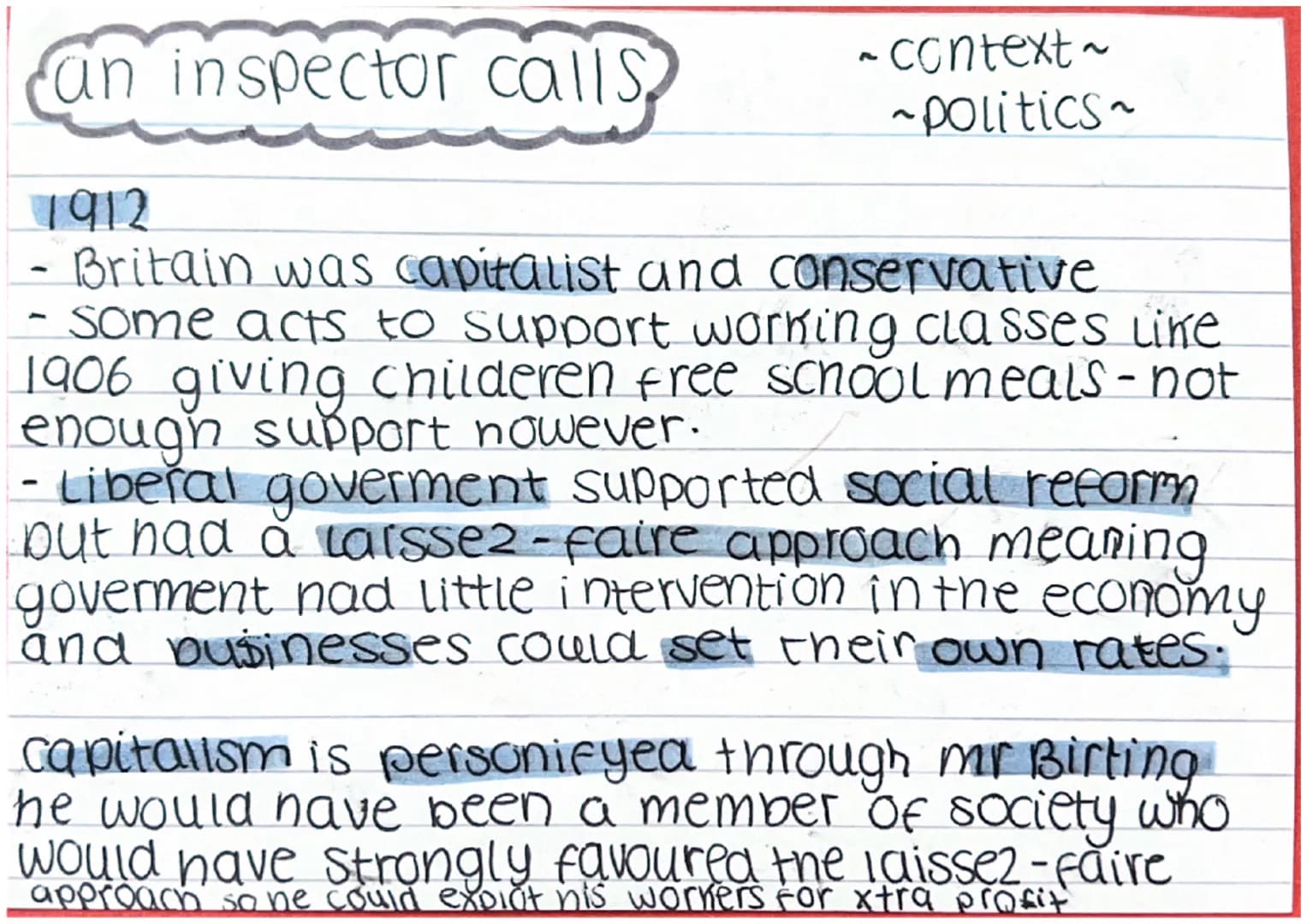 context
class system.
an inspector calls
1912
- rigid class system, those who belonged
to a class system were confined and
restricted by thi