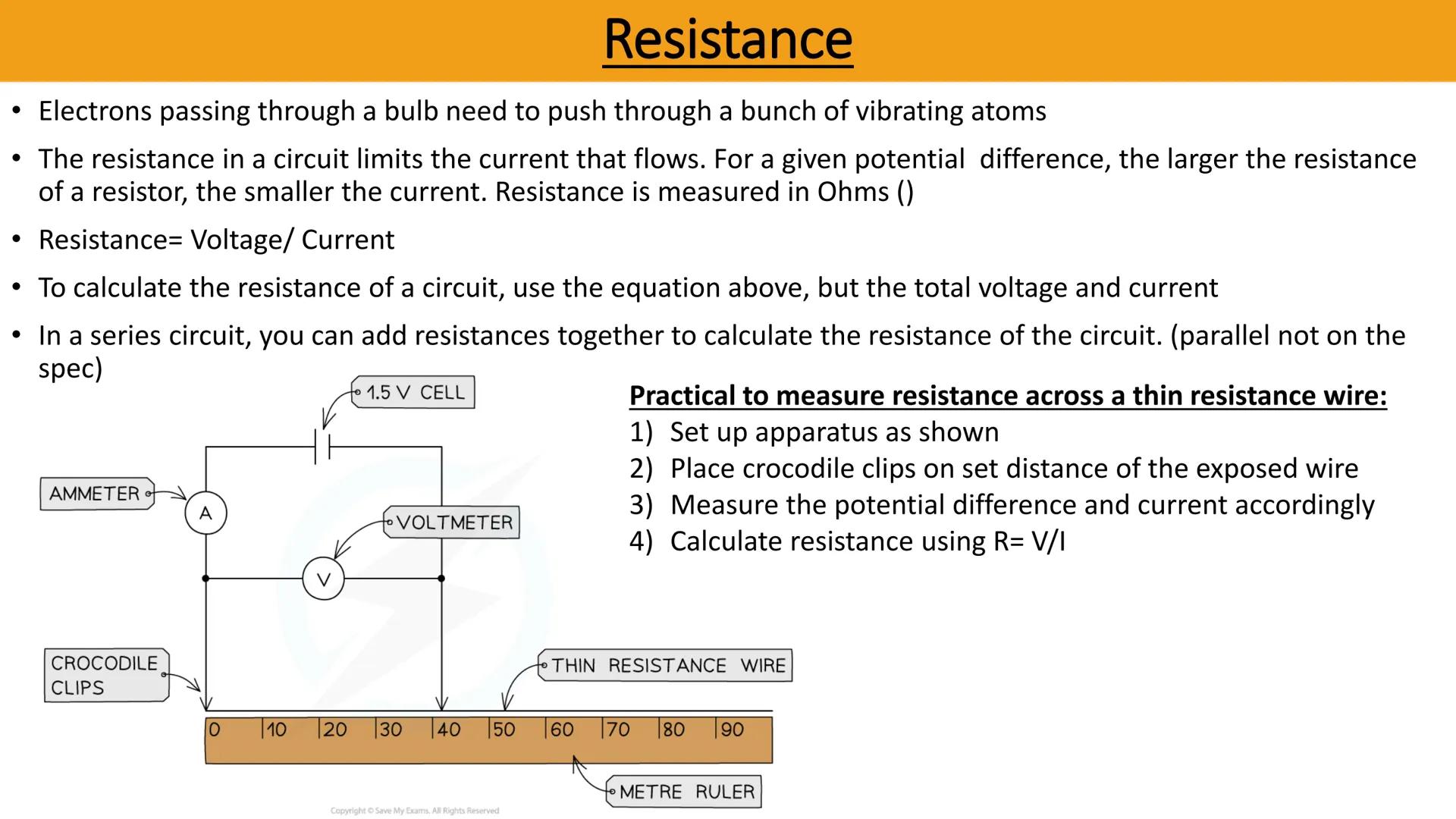 # Resistance

• Electrons passing through a bulb need to push through a bunch of vibrating atoms
• The resistance in a circuit limits the cu
