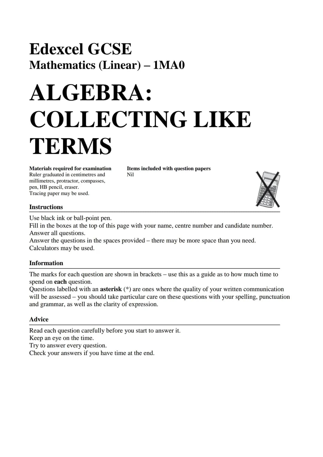 Simplify Algebraic Expressions collecting terms 