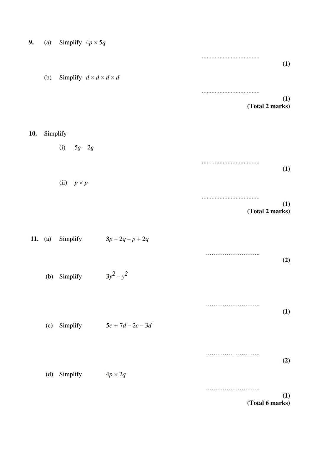 Edexcel GCSE
Mathematics (Linear) – 1MA0
ALGEBRA:
COLLECTING LIKE
TERMS
Materials required for examination
Ruler graduated in centimetres an