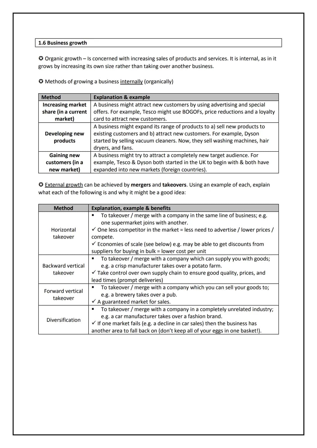 Paper 1 Revision
Section 1: Business activity
1.1 The role of business enterprise and entrepreneurship
1.2 Business planning
1.3 Business ow