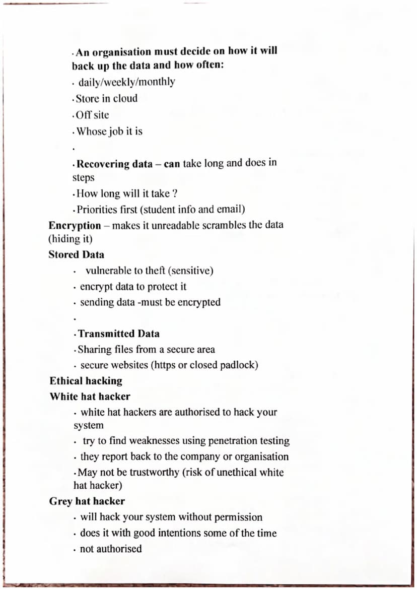 Policies
Signed by staff to say they have read and agree
Acceptable use policy
Disposal of old equipment
System security (removing data/soft