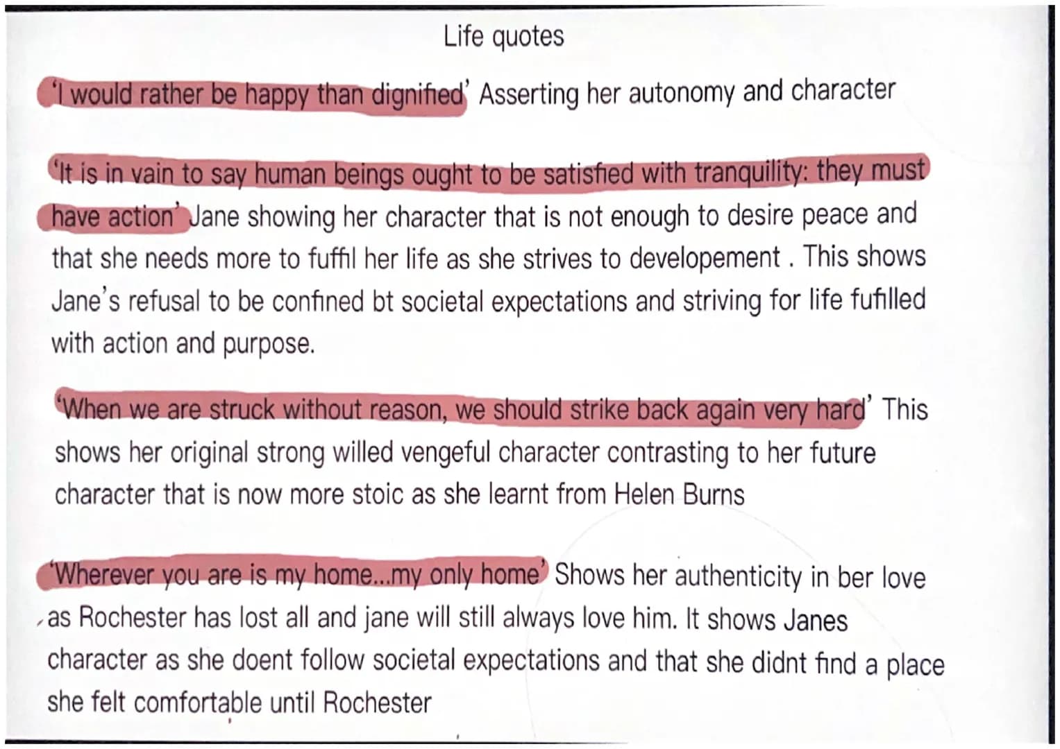 jane eyre quotes
independace
I am no bird and no net ensnares me- jane asserting her autonomy and strength in
character as a victorian woman