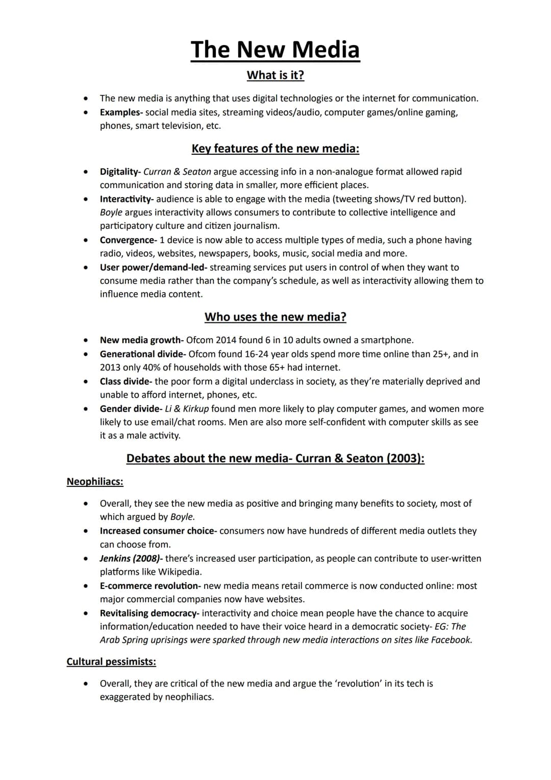 ●
●
●
●
The New Media
What is it?
The new media is anything that uses digital technologies or the internet for communication.
Examples-socia