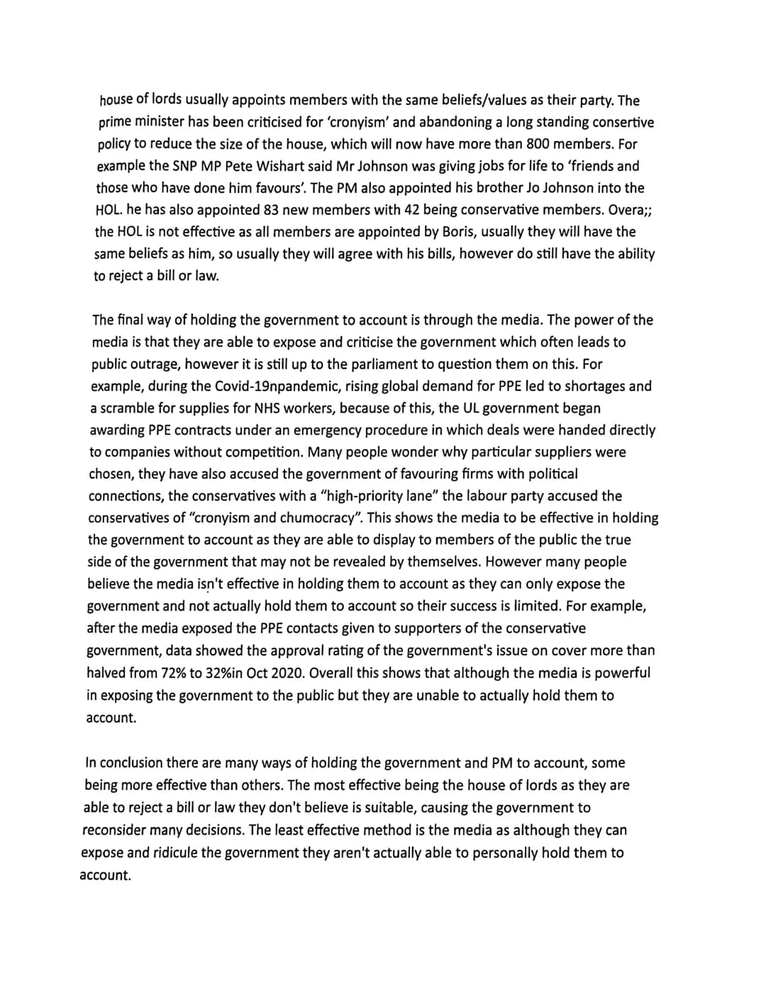 Modern Studies Essay
Parliament has had little success in holding the government to account 12
The parliament has many ways of holding the g