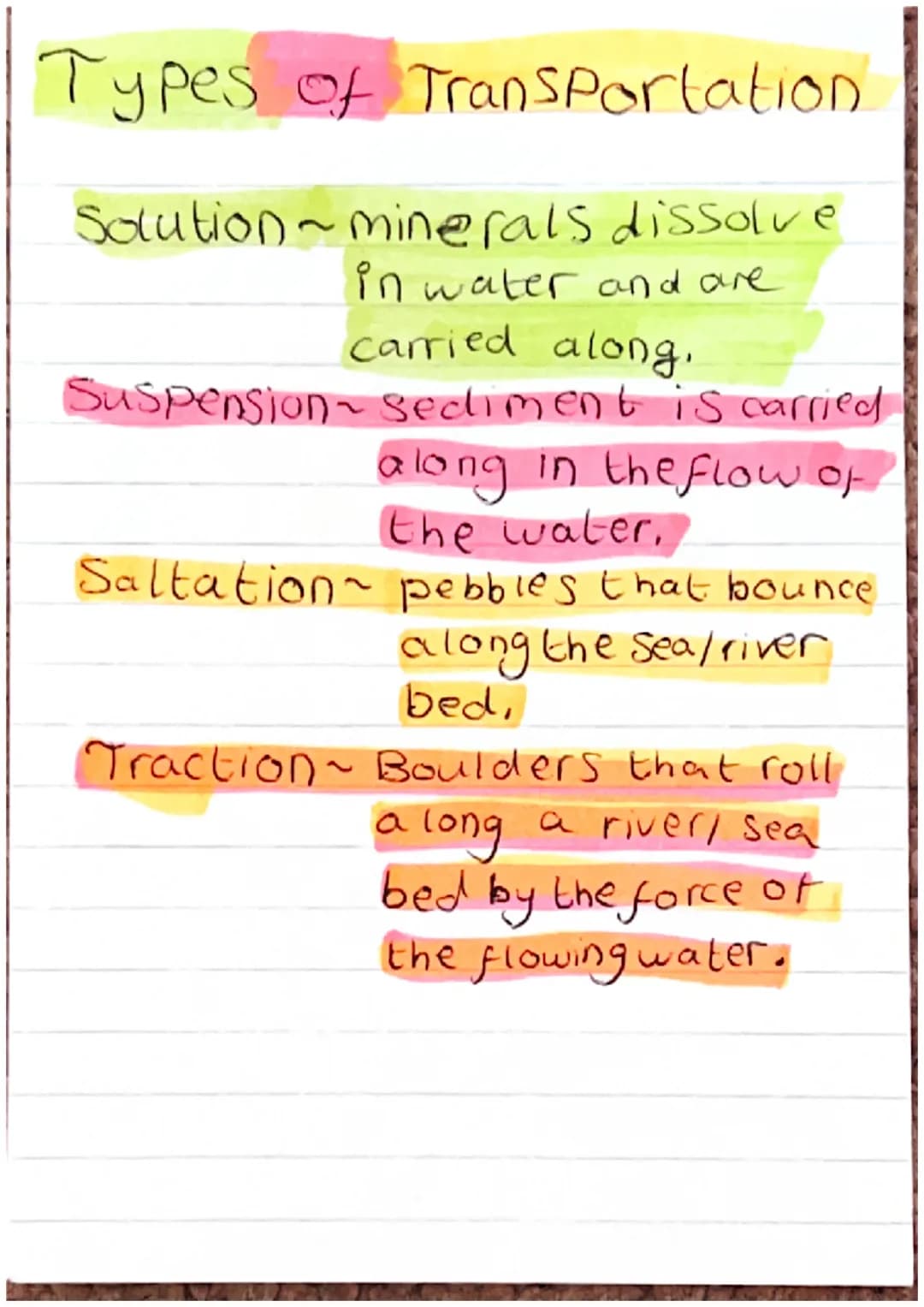 Types of erosion
Attrition
Solution
A brasion
Hydraulic
action
Rocks that bash
together to become
Smaller/smoother.
A chemical reaction.
tha