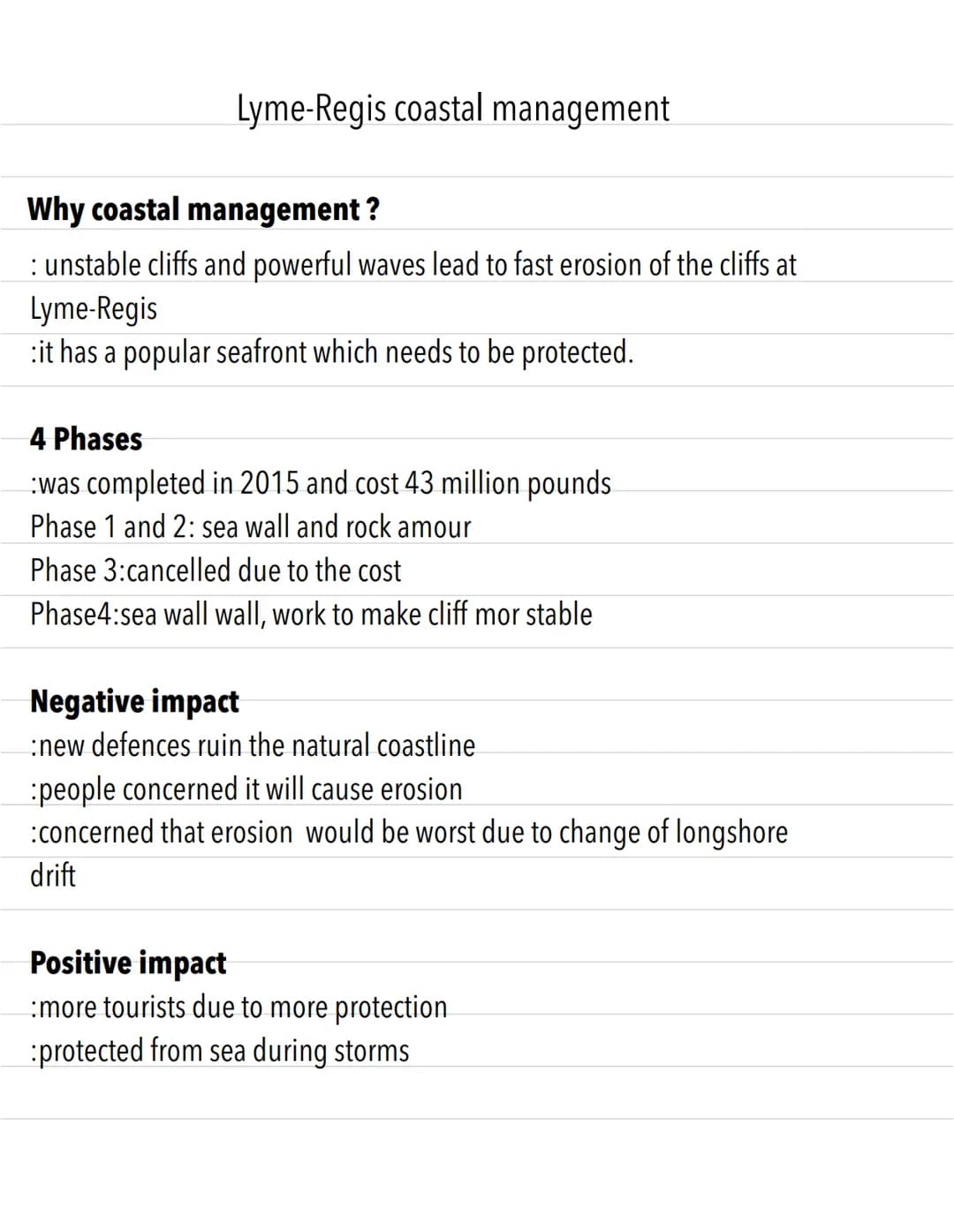 Lyme-Regis coastal management
Why coastal management ?
: unstable cliffs and powerful waves lead to fast erosion of the cliffs at
Lyme-Regis