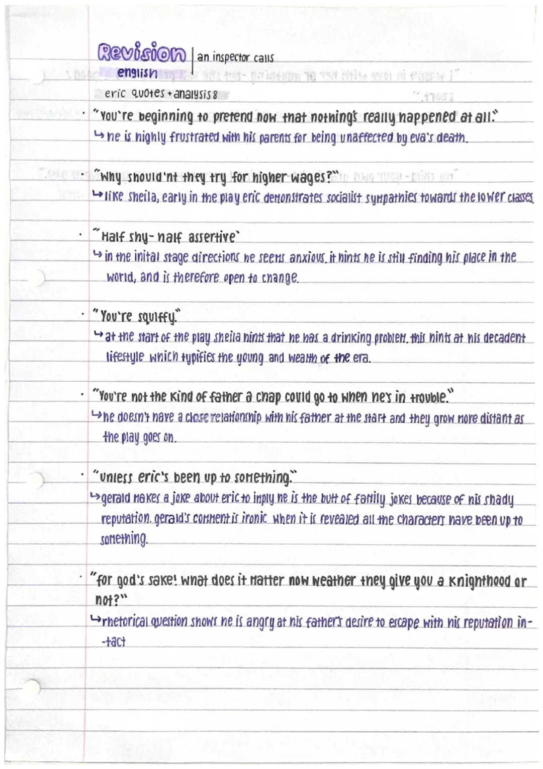 Revision an inspector calls
english
eric quotes analysis 8
"You're beginning to pretend now that nothing's really happened at all."
ne is hi