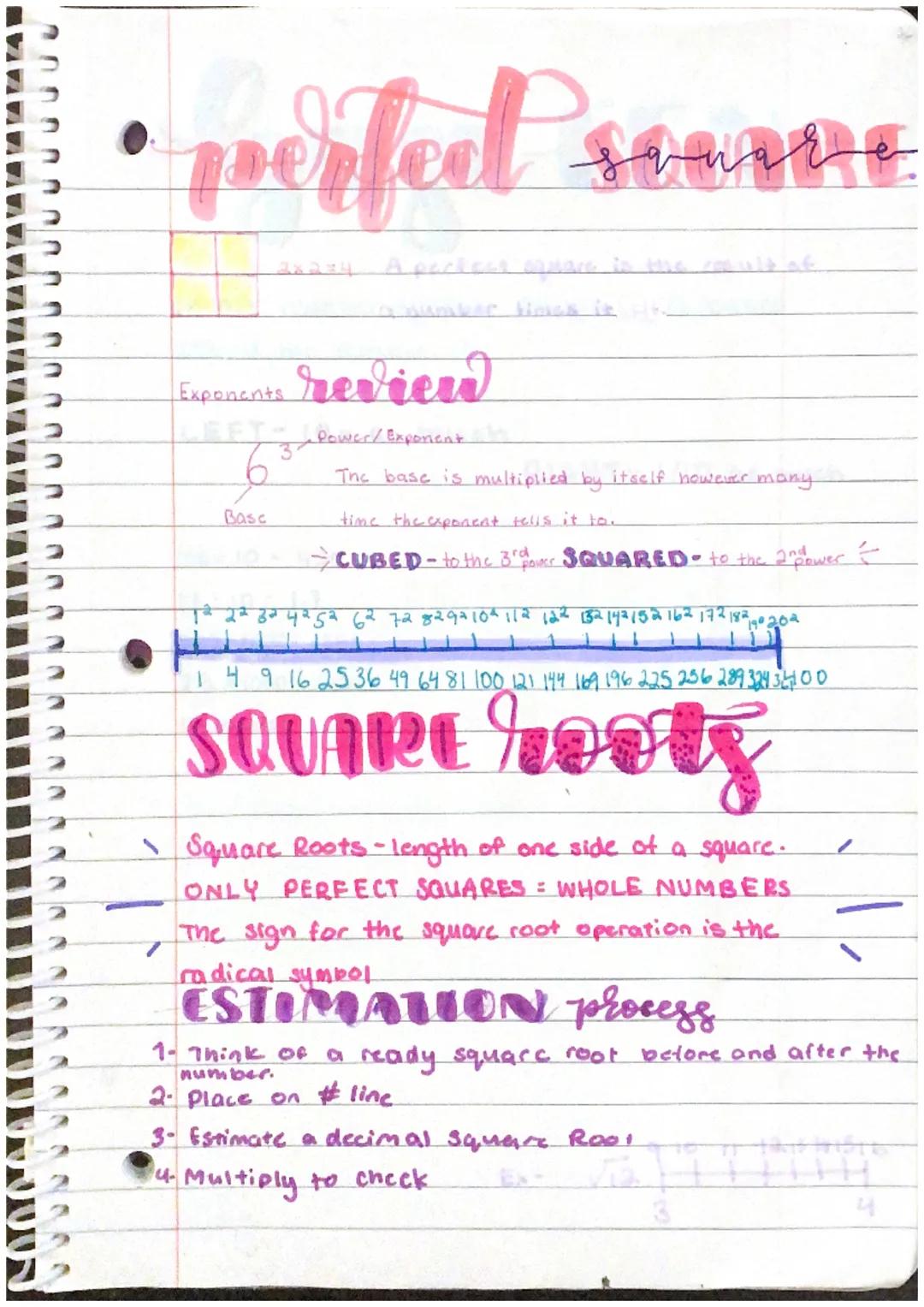 # perfect square

28234 A perfect square is the result of
a number times it

Exponents review

3- Power/Exponent
63
Base The base is multipl