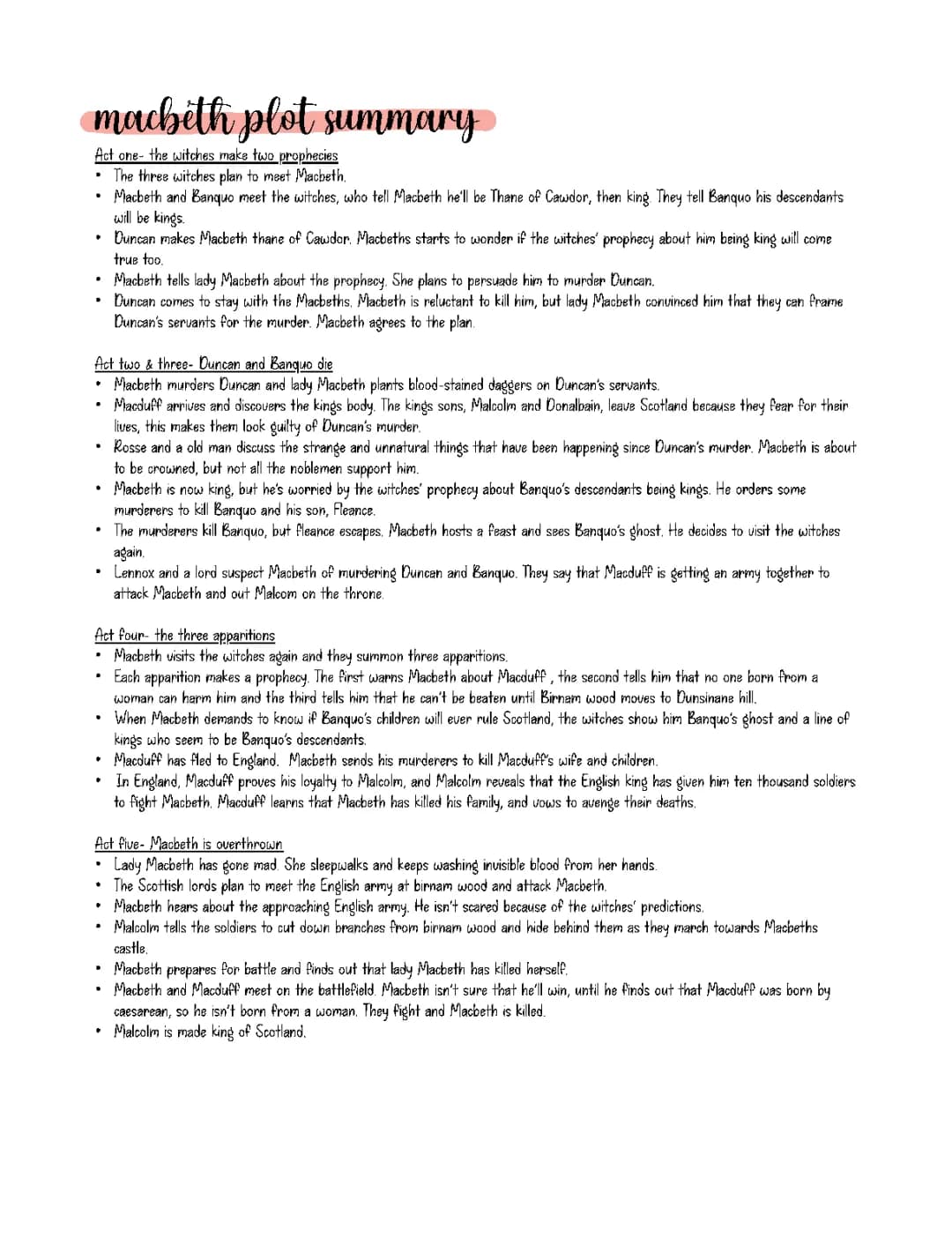 Detailed Macbeth Plot Summary and Witches' Prophecies for KS2 and GCSE
