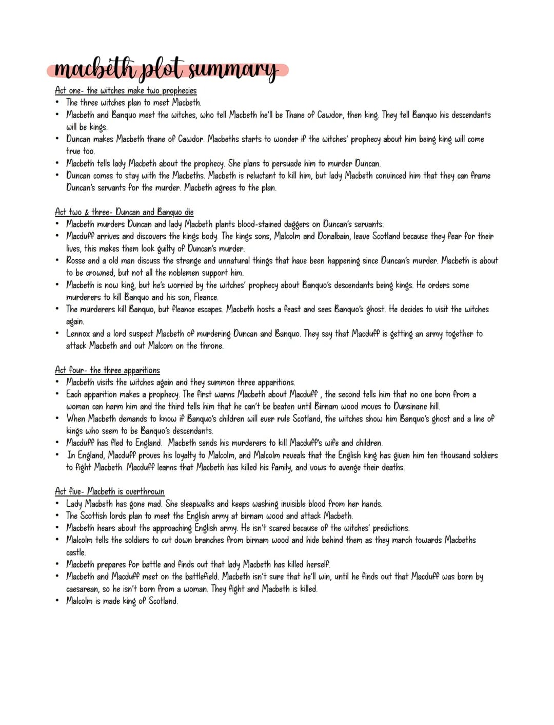 macbeth plot summary
Act one- the witches make two prophecies
The three witches plan to meet Macbeth.
Macbeth and Banquo meet the witches, w