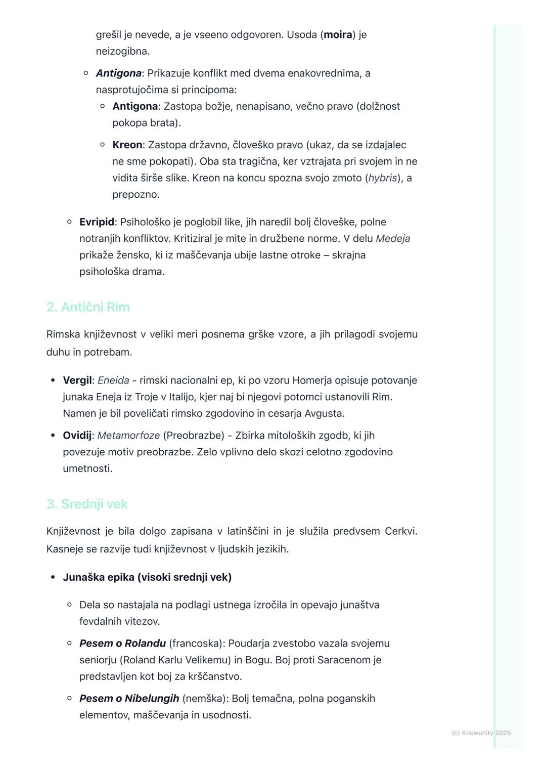 # Antika in srednji vek

Pregled obdobja

Antika in srednji vek sta temeljni obdobji za razumevanje razvoja evropske
književnosti in miselno