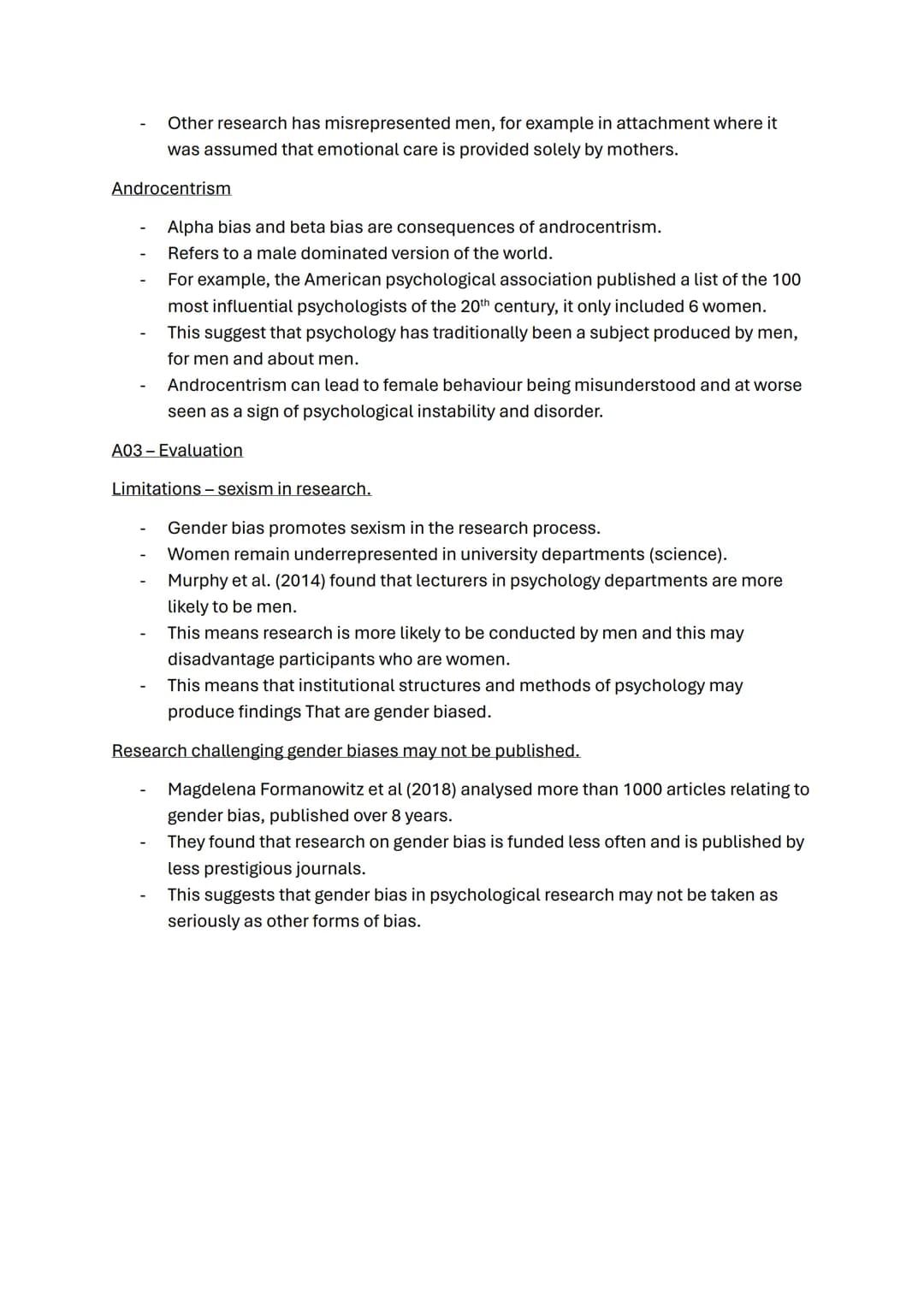 Issues and Debates topic notes
A01 Gender bias.
Universality and bias.
Refers to any underlying characteristic of human beings that is capab
