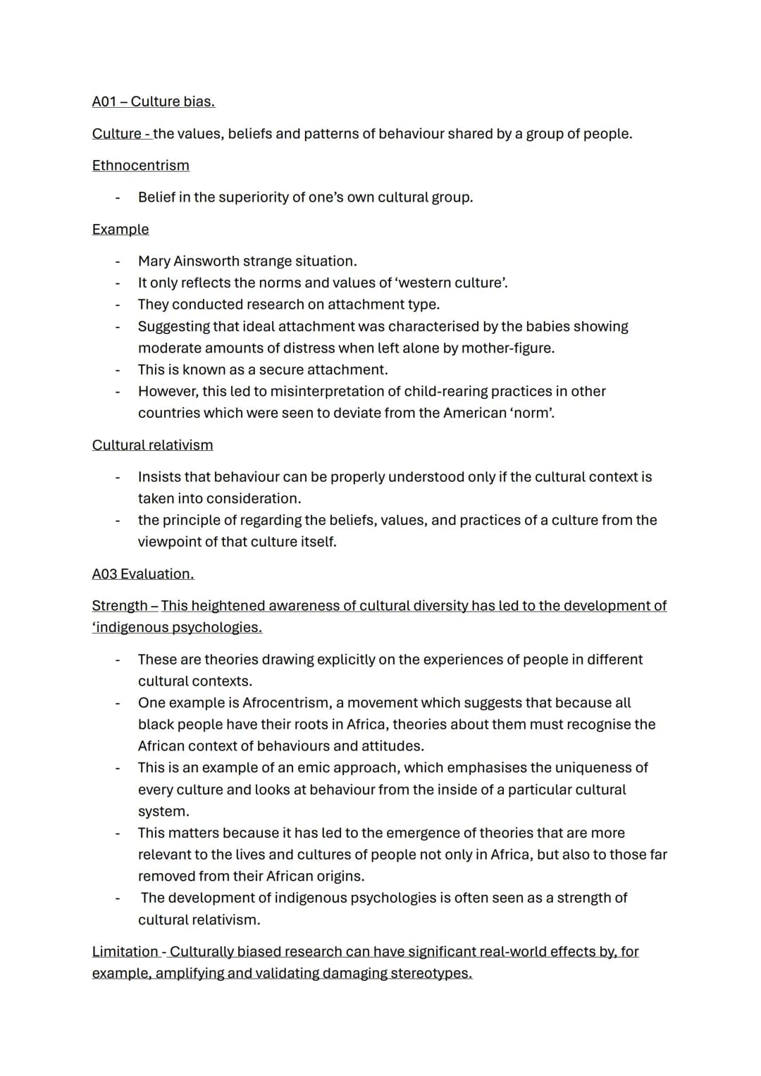 Issues and Debates topic notes
A01 Gender bias.
Universality and bias.
Refers to any underlying characteristic of human beings that is capab