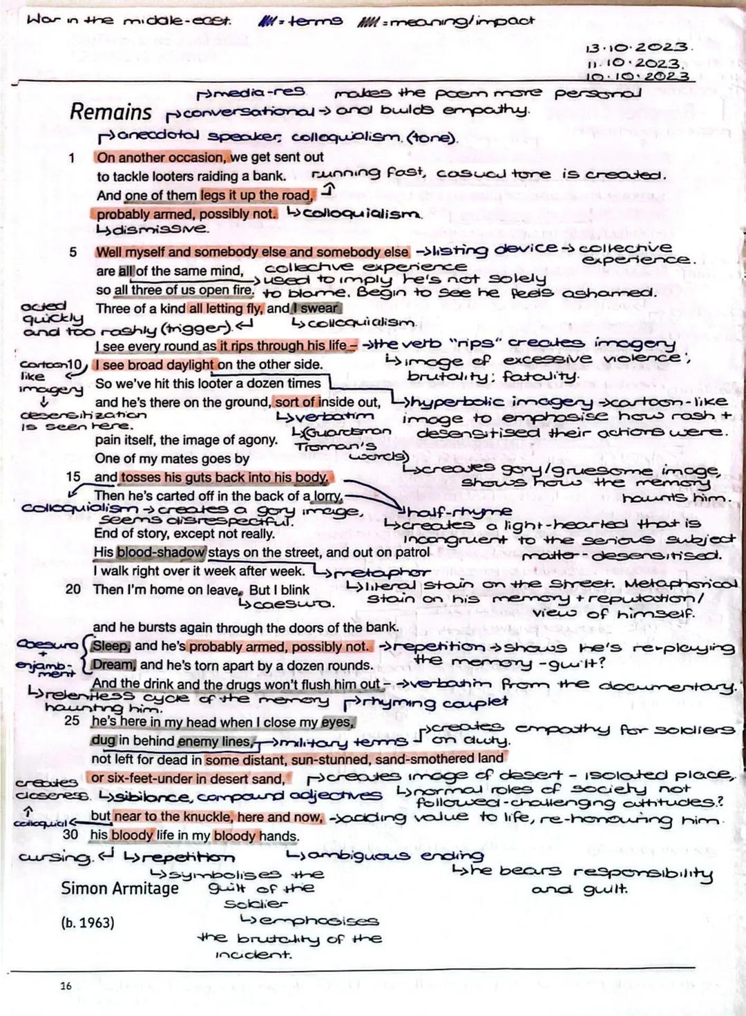 Remains Annotated Poem | AQA GCSE English | Power and Conflict